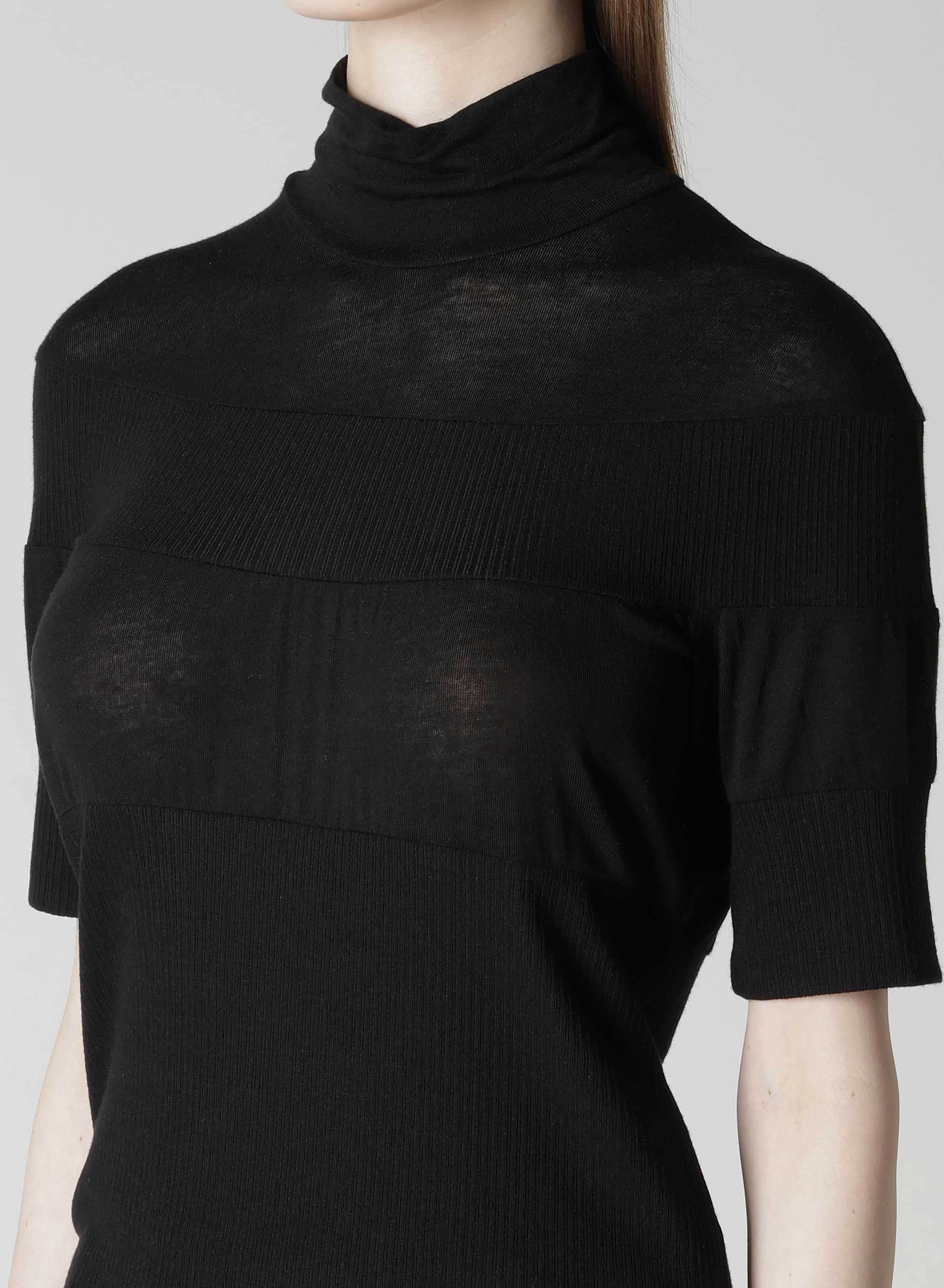 GAUZE JERSEY X RIB PANEL HIGH NECK SHORT SLEEVE TEE