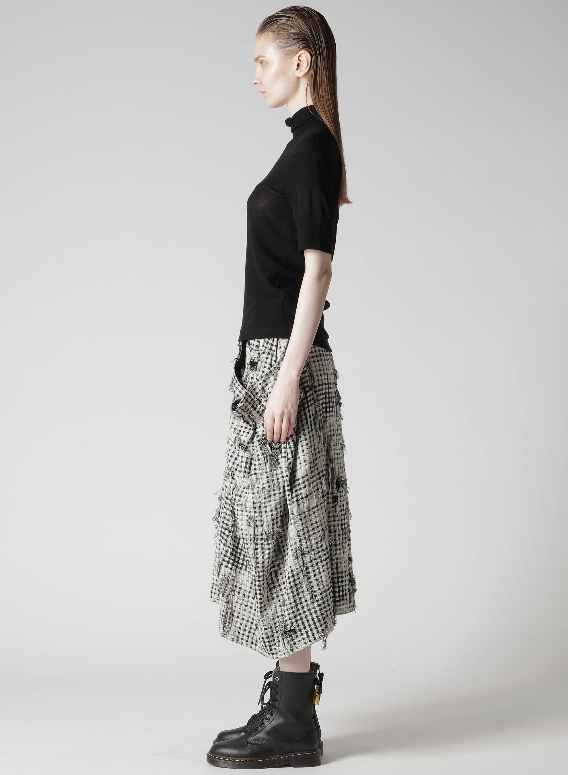 GAUZE JERSEY X RIB PANEL HIGH NECK SHORT SLEEVE TEE