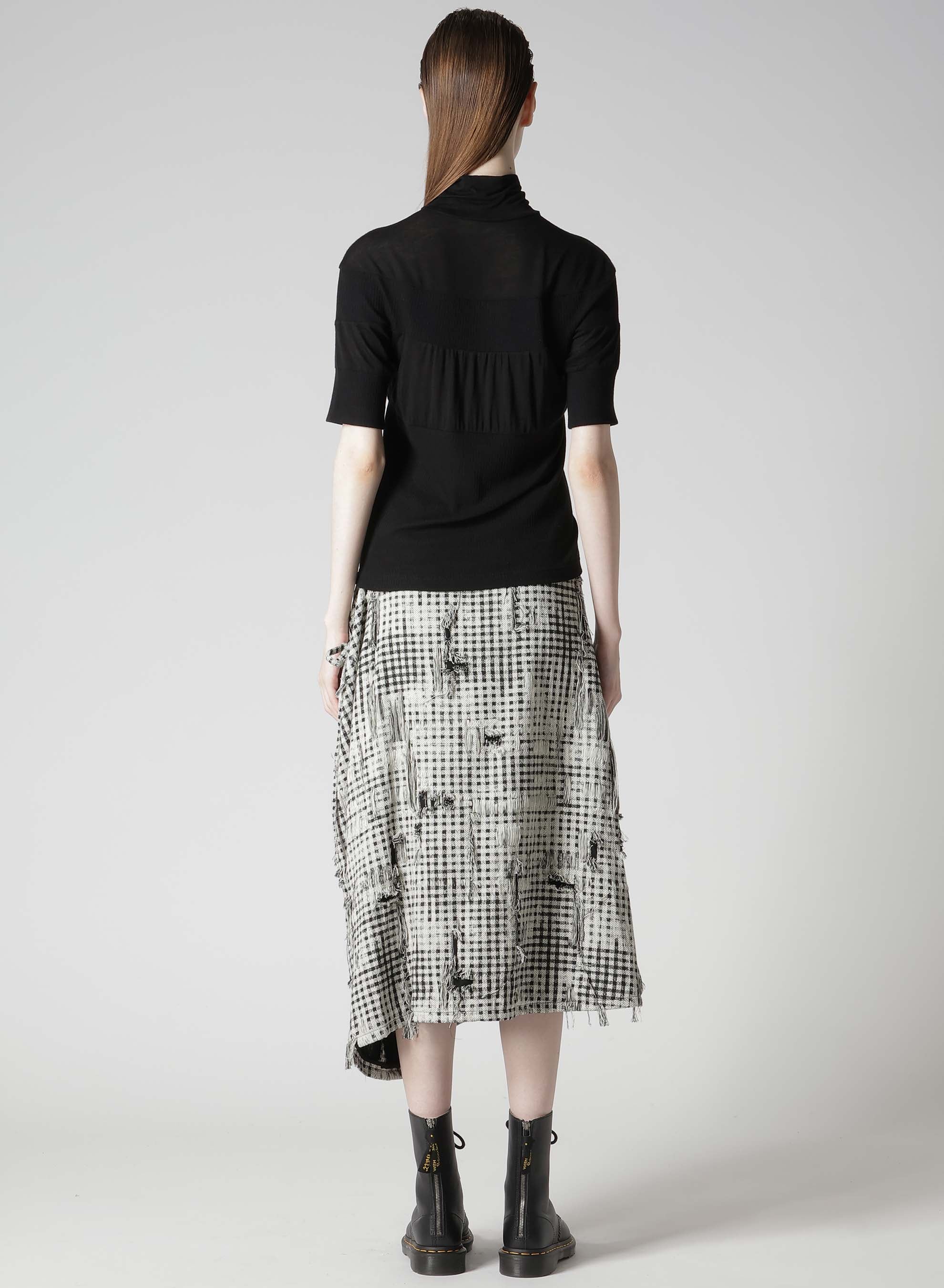 GAUZE JERSEY X RIB PANEL HIGH NECK SHORT SLEEVE TEE