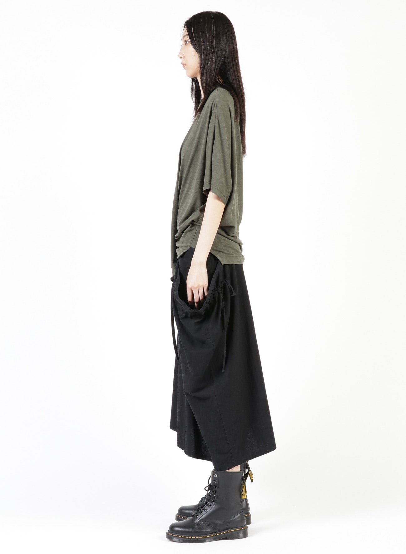 GAUZE JERSEY X RIB PANEL HIGH NECK SHORT SLEEVE TEE