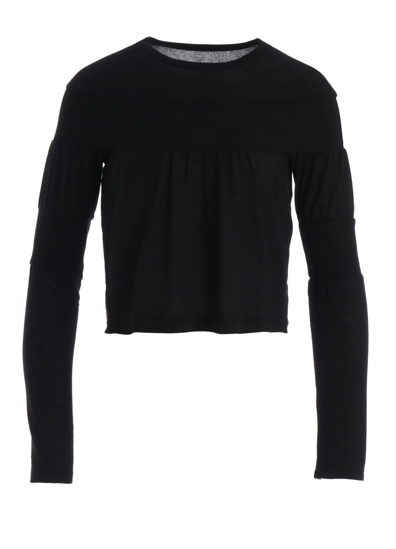 GAUZE JERSEY X RIB PANEL CROPPED ROUND NECK TEE