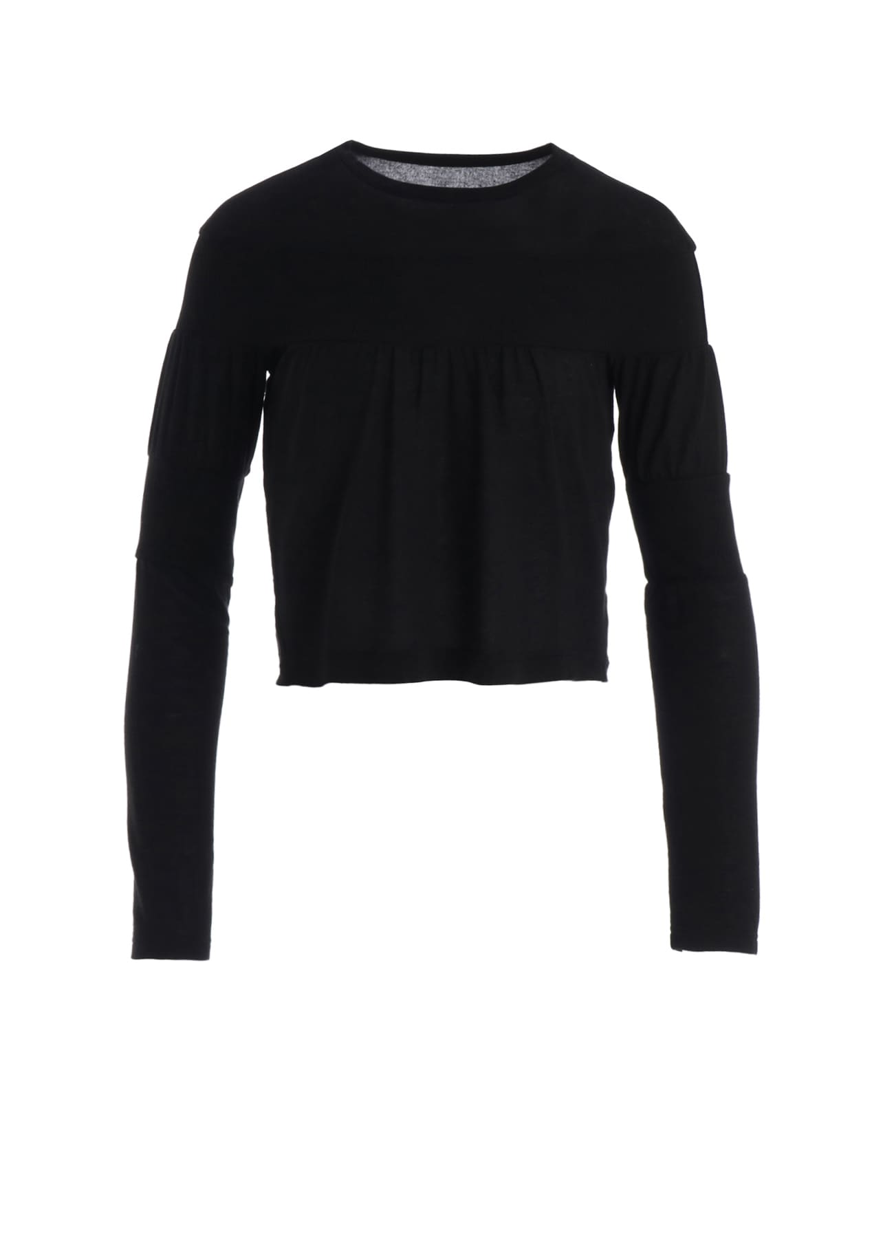 GAUZE JERSEY X RIB PANEL CROPPED ROUND NECK TEE