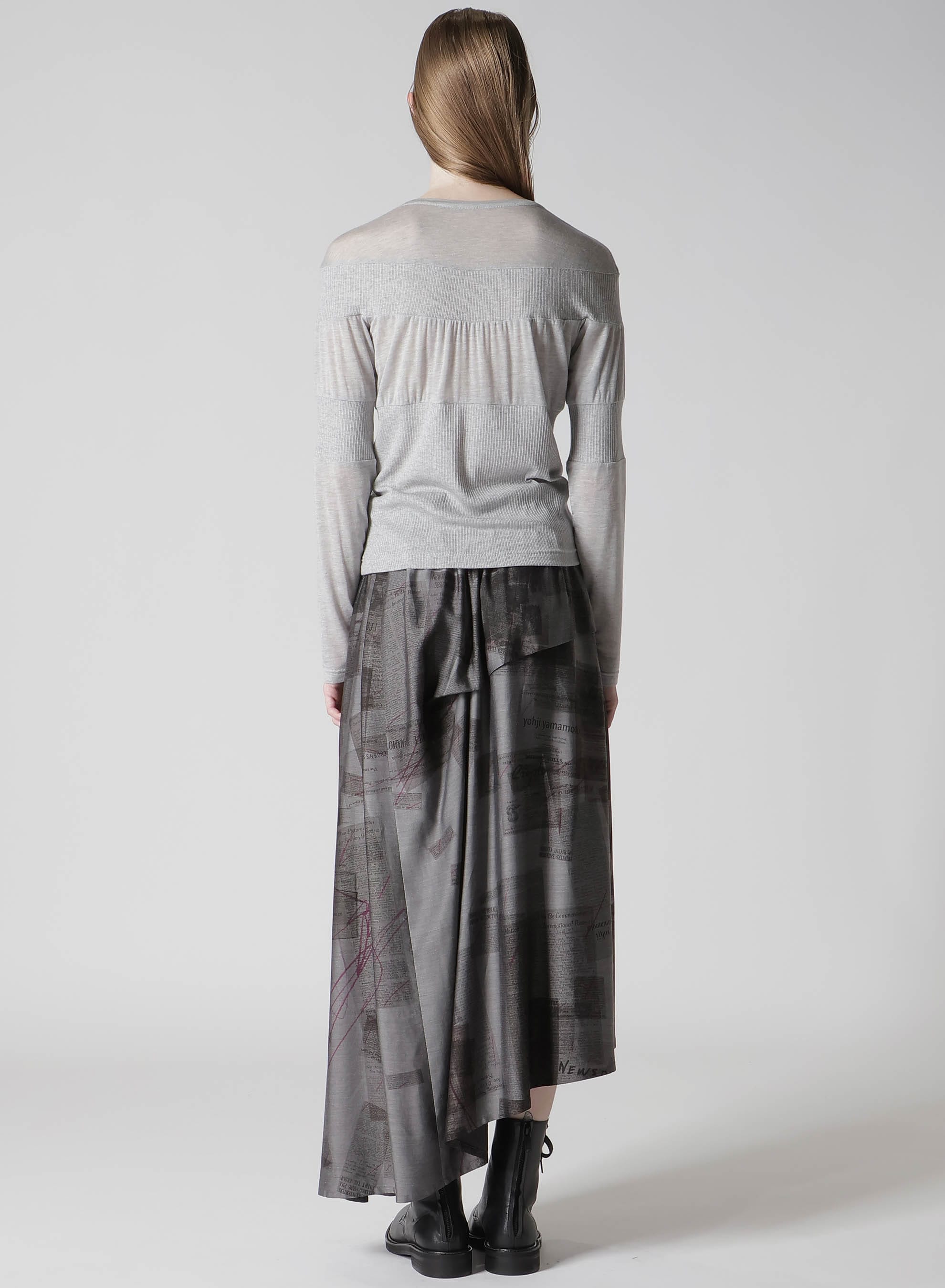 GAUZE JERSEY X RIB PANEL ROUND NECK LONG SLEEVE TEE