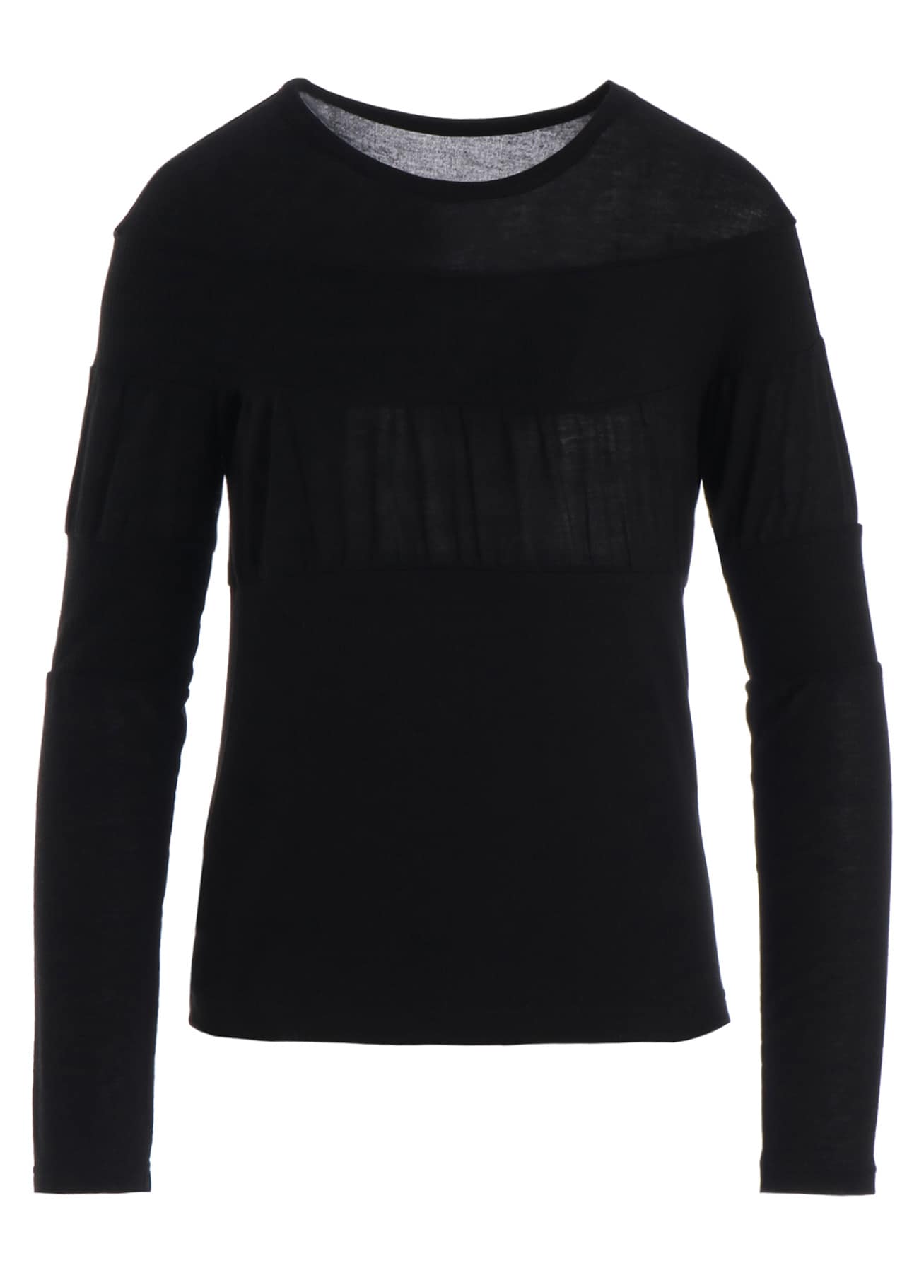 GAUZE JERSEY X RIB PANEL ROUND NECK LONG SLEEVE TEE