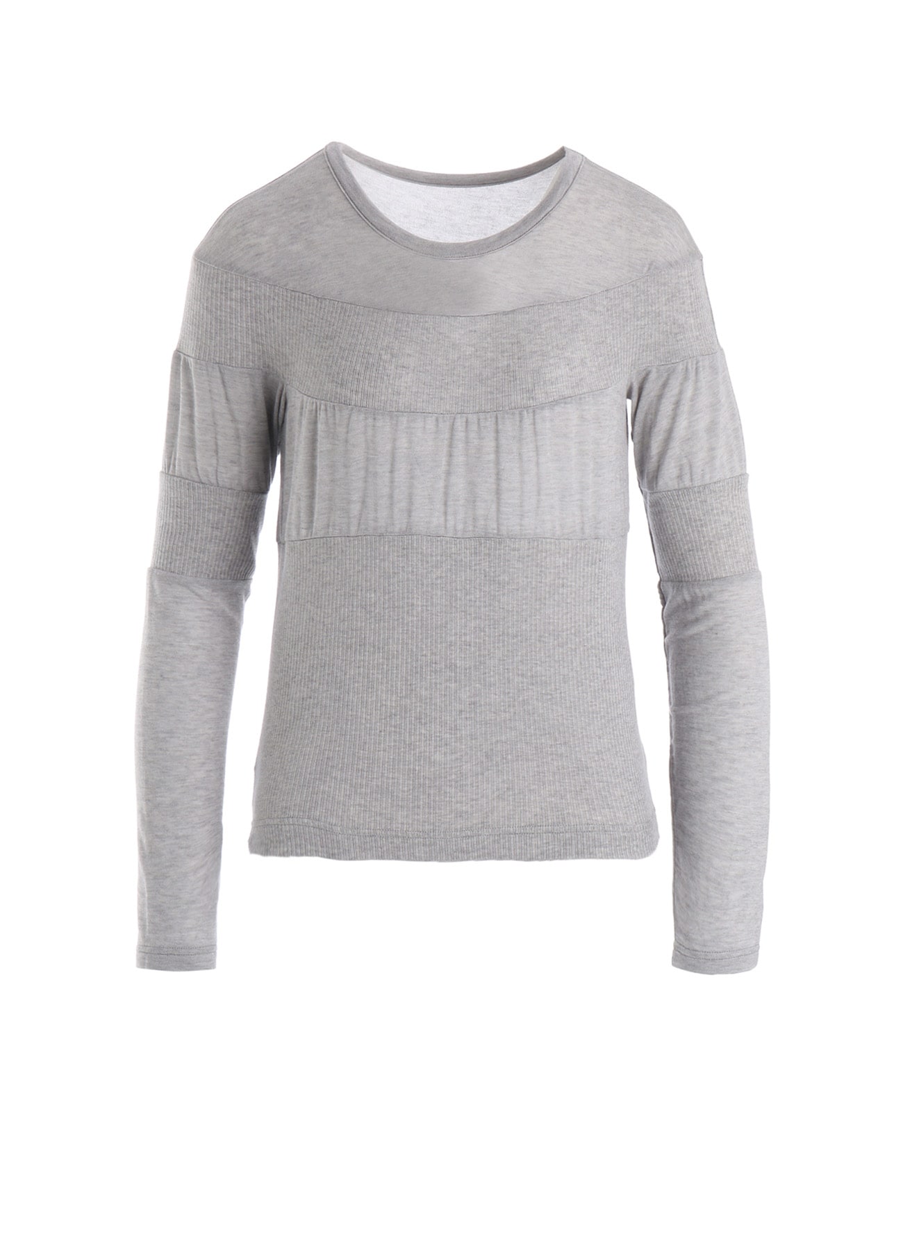 GAUZE JERSEY X RIB PANEL ROUND NECK LONG SLEEVE TEE