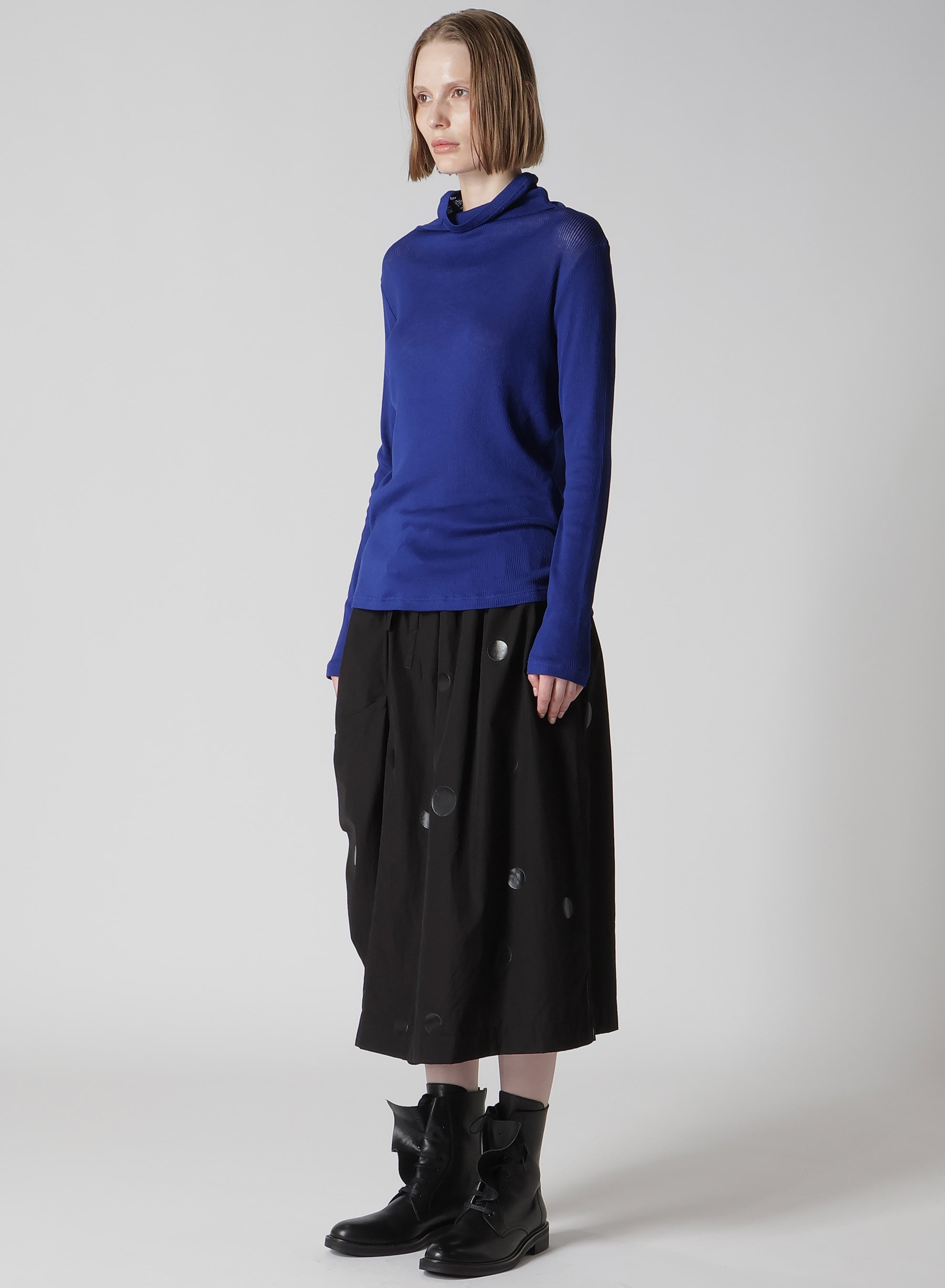 MERCERIZED RIB HIGH NECK LONG SLEEVE TEE