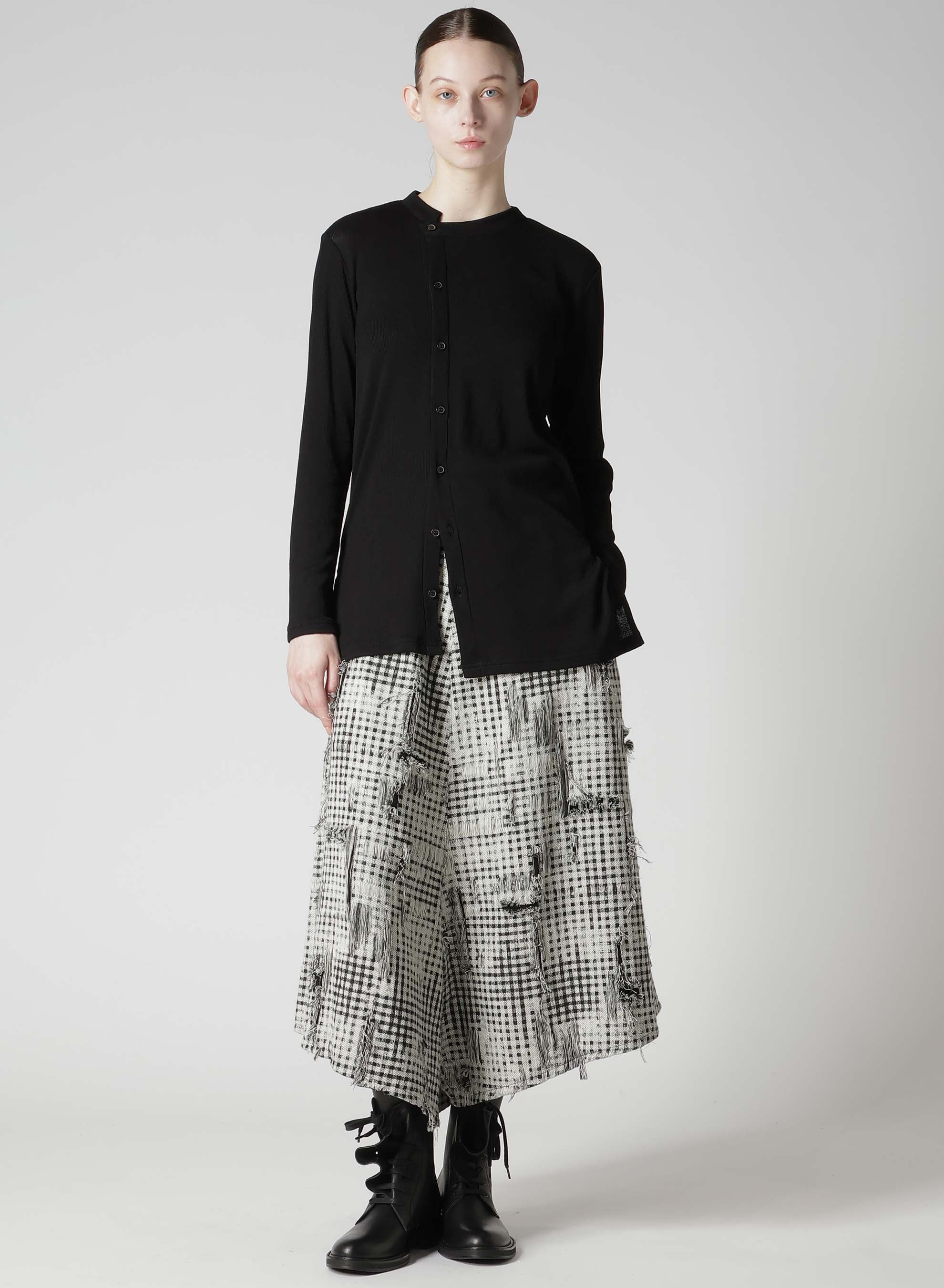 MERCERIZED RIB ASYMMETRIC COLLAR LONG CARDIGAN