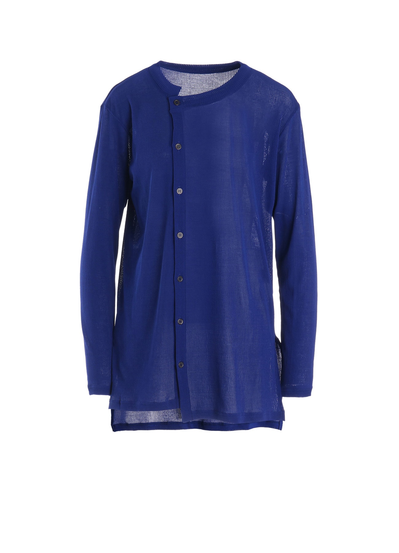 MERCERIZED RIB ASYMMETRIC COLLAR LONG CARDIGAN