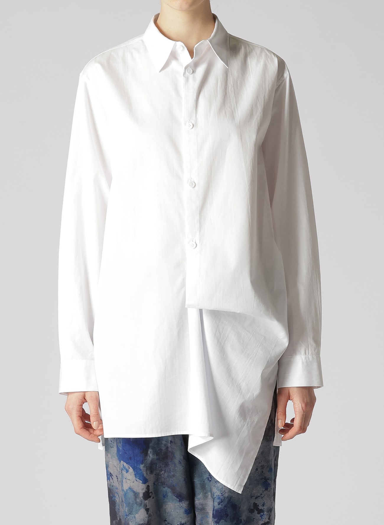 COTTON BROADCLOTH LEFT FRONT DRAPE BLOUSE