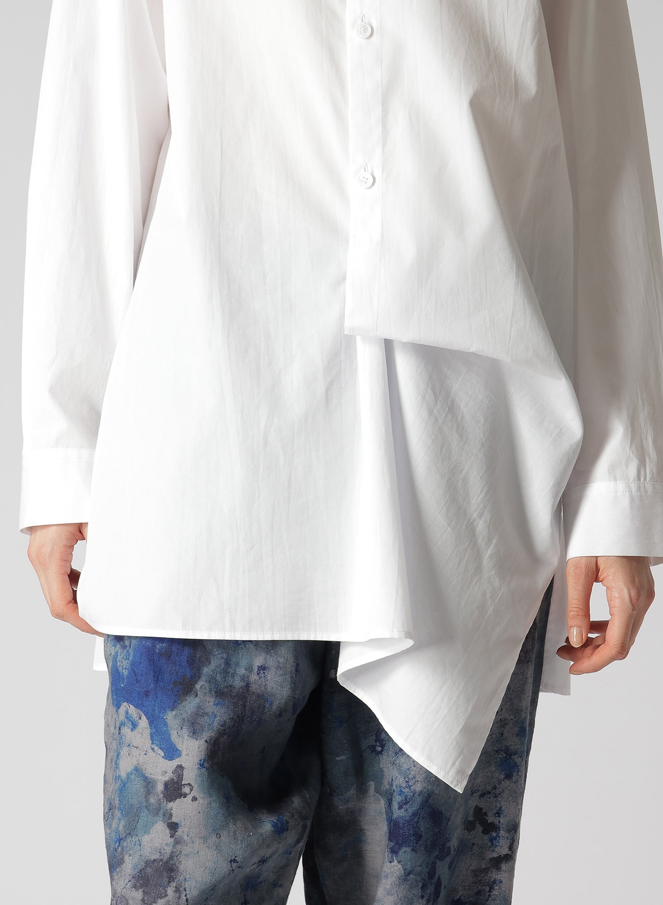 COTTON BROADCLOTH LEFT FRONT DRAPE BLOUSE