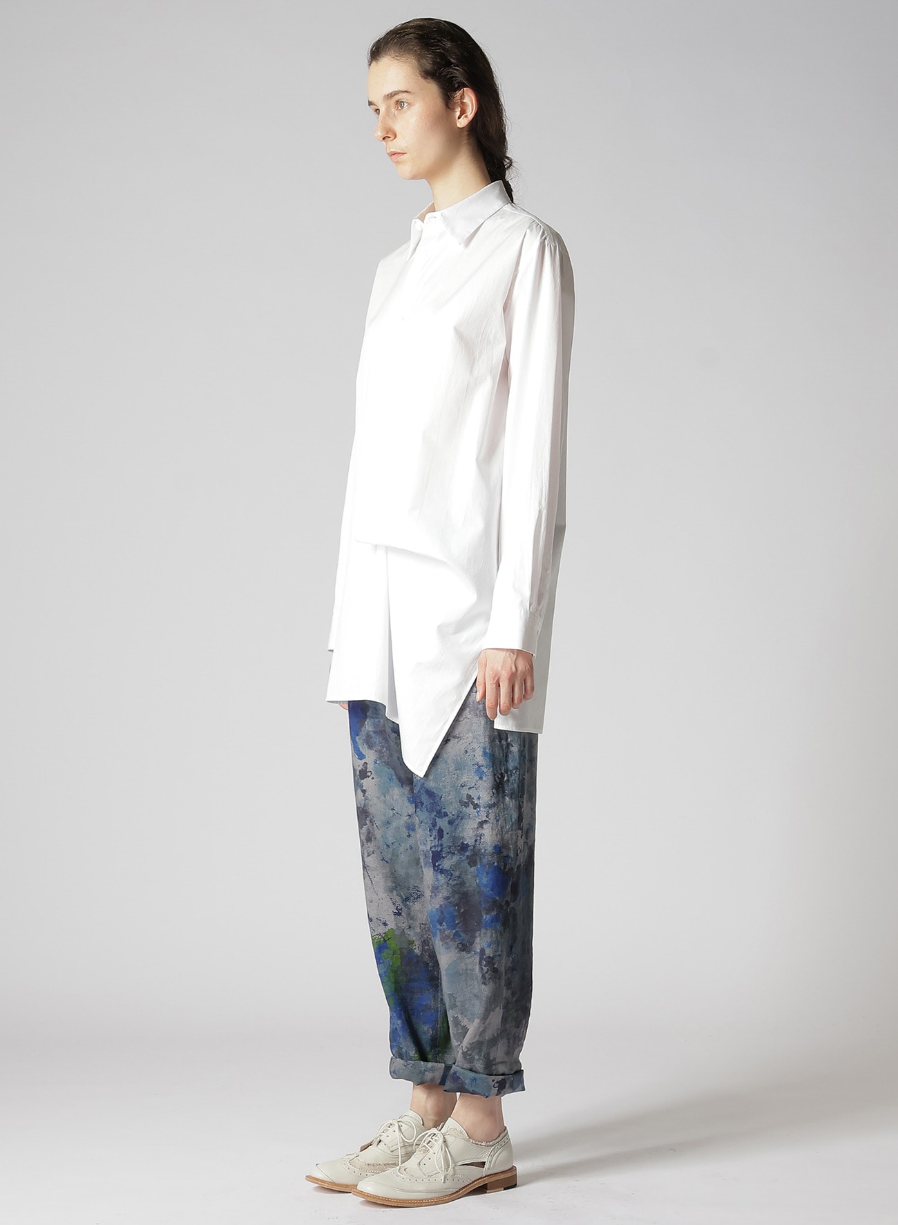 COTTON BROADCLOTH LEFT FRONT DRAPE BLOUSE