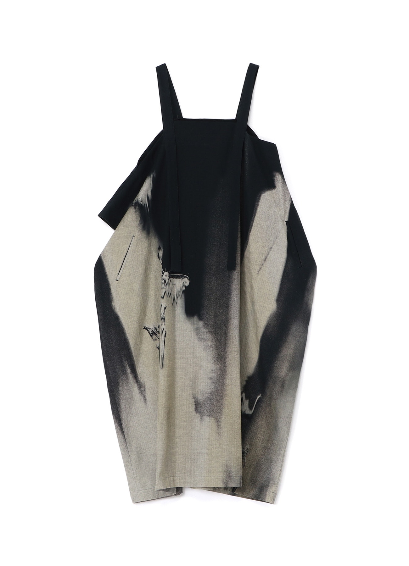 MINI HERRINGBONE BUTTERFLY PRINT SHOULDER STRAP DRESS
