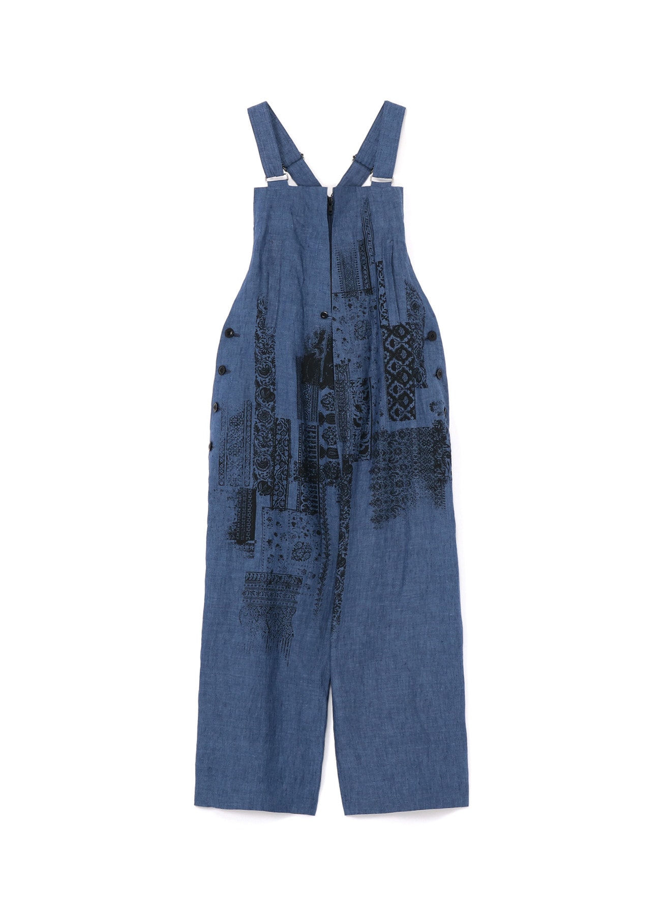 LINEN CHAMBRAY ETHNIC PATCHWORK PRINT OVERALLS(XS Light Blue): Y's ...