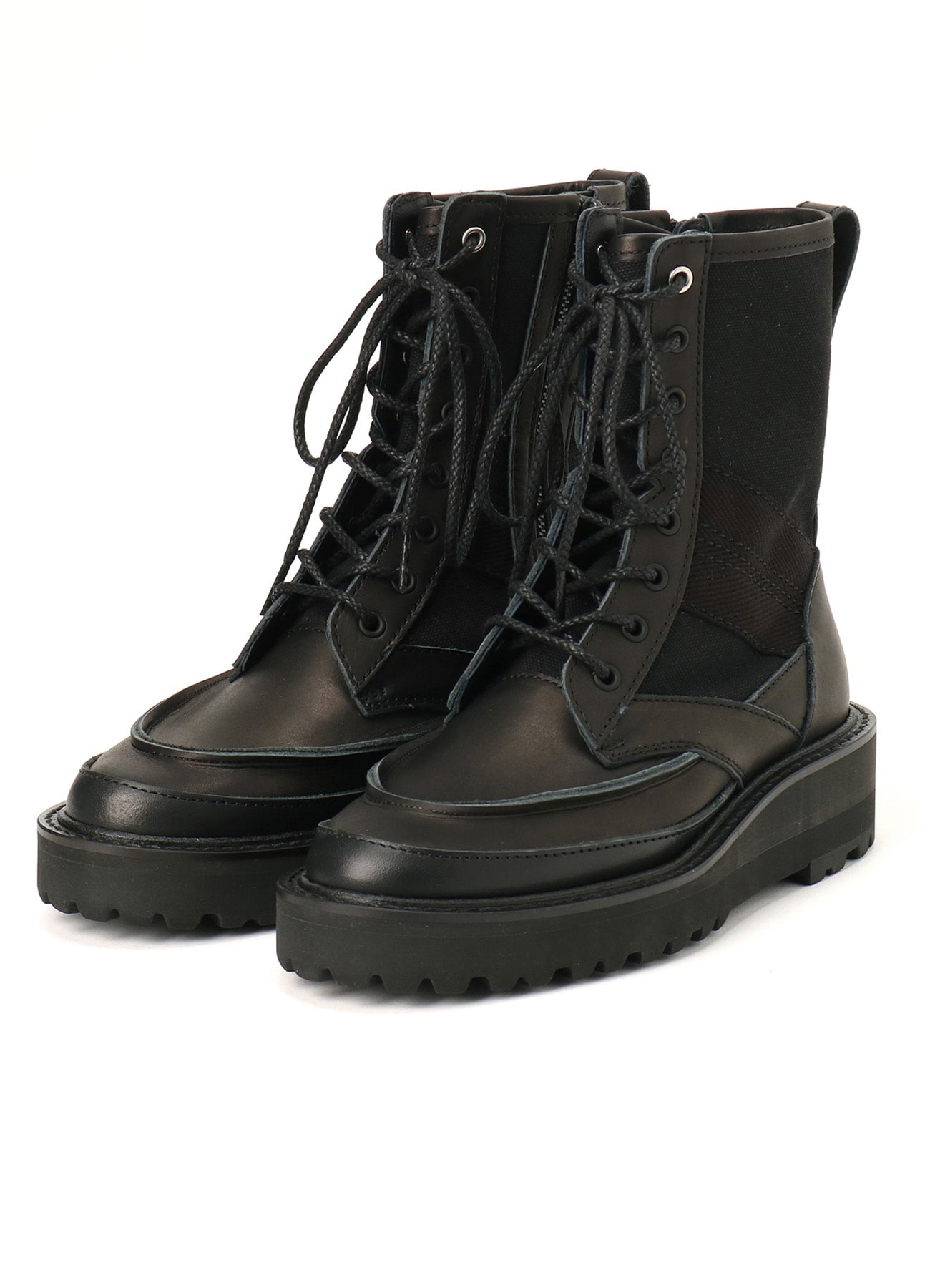 COTTON DUCK/LEATHER COMBINATION MILITARY BOOTS(22.5 