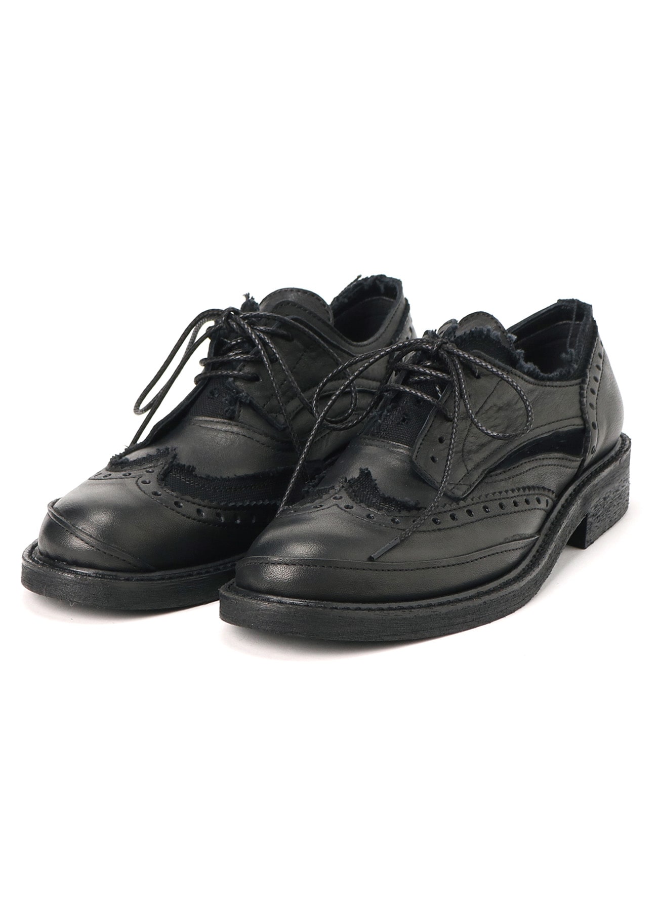 CANVAS/LEATHER COMBINATION WING CHIP SHOES(22.5 Black): Y's｜THE 