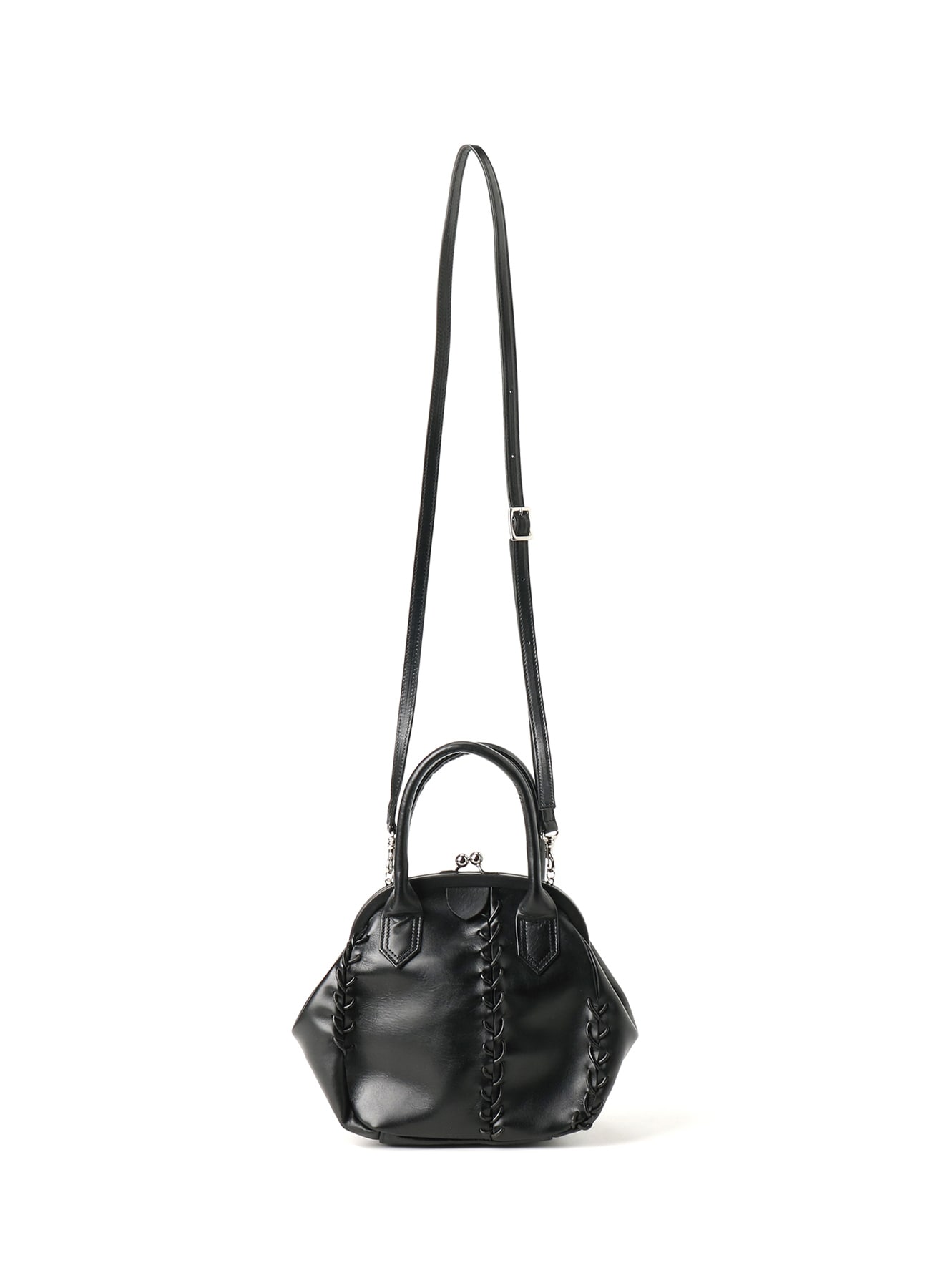 SEMI-GLOSS SMOOTH LEATHER LACE UP BAG WITH CLASP