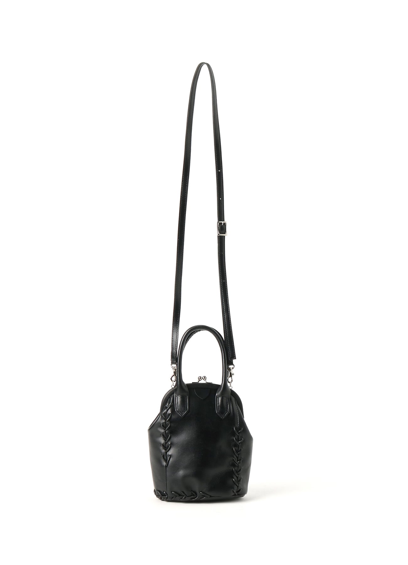 SEMI-GLOSS SMOOTH LEATHER LACE UP MINI BAG WITH CLASP