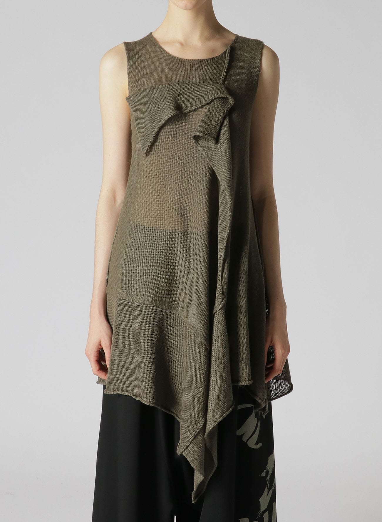 SLEEVELESS FLAP PANEL FLARE KNIT PULLOVER(S Khaki): Y's｜THE SHOP 