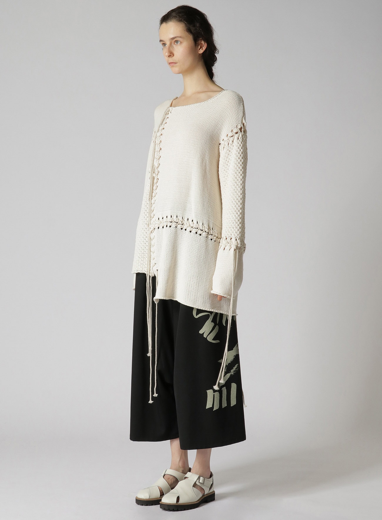 TUCK JERSEY LACE UP LONG PULLOVER(S Off White): Y's｜THE SHOP 