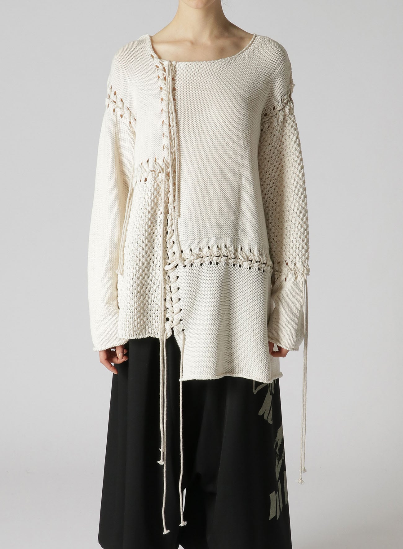 TUCK JERSEY LACE UP LONG PULLOVER(S Off White): Y's｜THE SHOP 