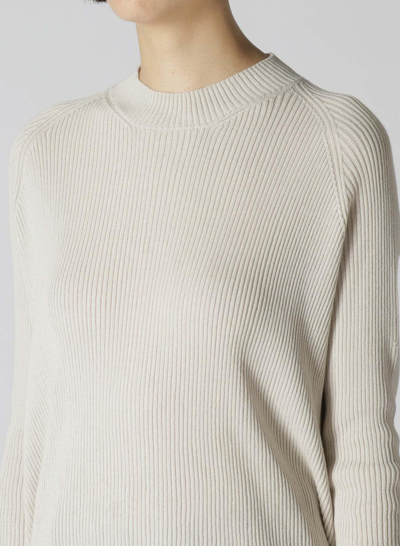 LACED UP LONG SLEEVE ROUND MOCKNECK RIBBED KNIT(S Grey): Y's｜THE 