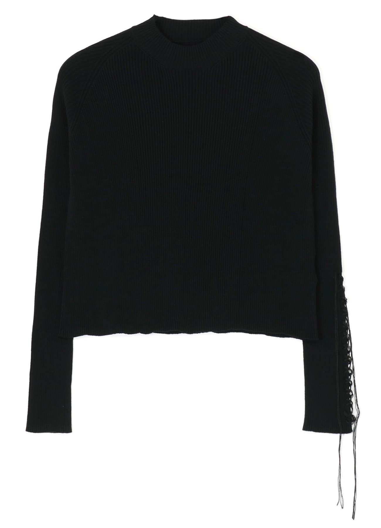 LACED UP LONG SLEEVE ROUND MOCKNECK RIBBED KNIT