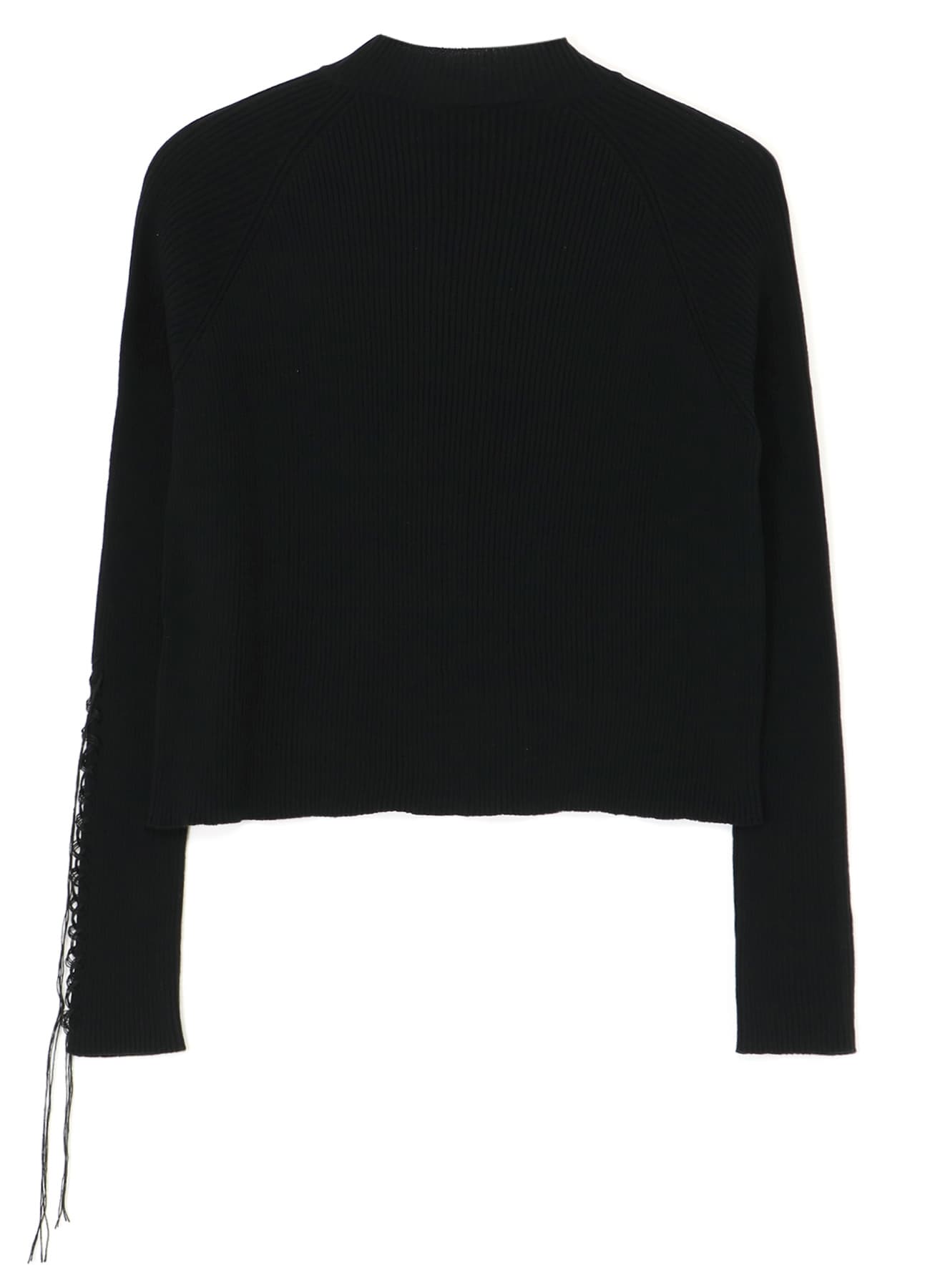 LACED UP LONG SLEEVE ROUND MOCKNECK RIBBED KNIT