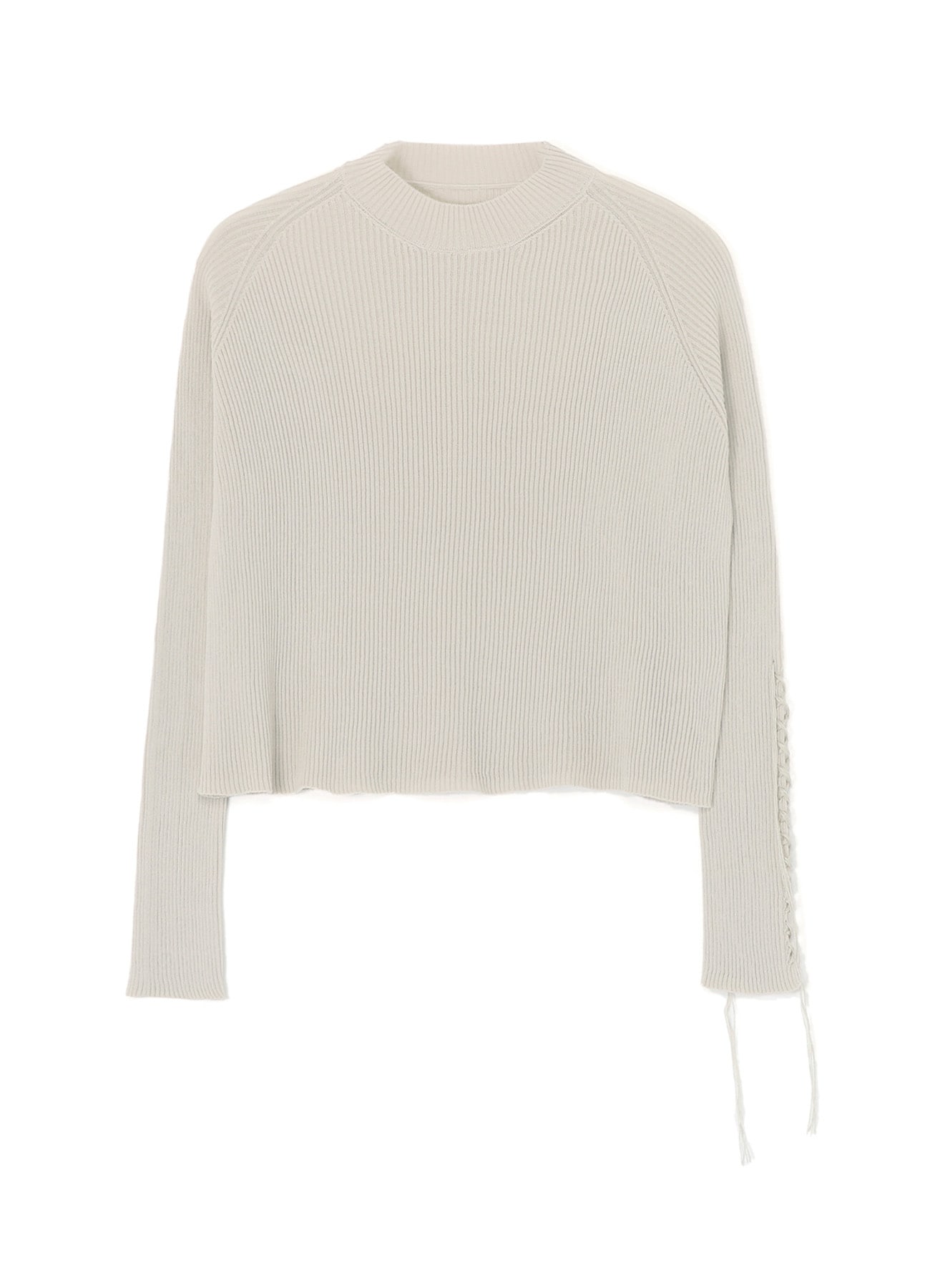 LACED UP LONG SLEEVE ROUND MOCKNECK RIBBED KNIT(S Grey): Y's｜THE 