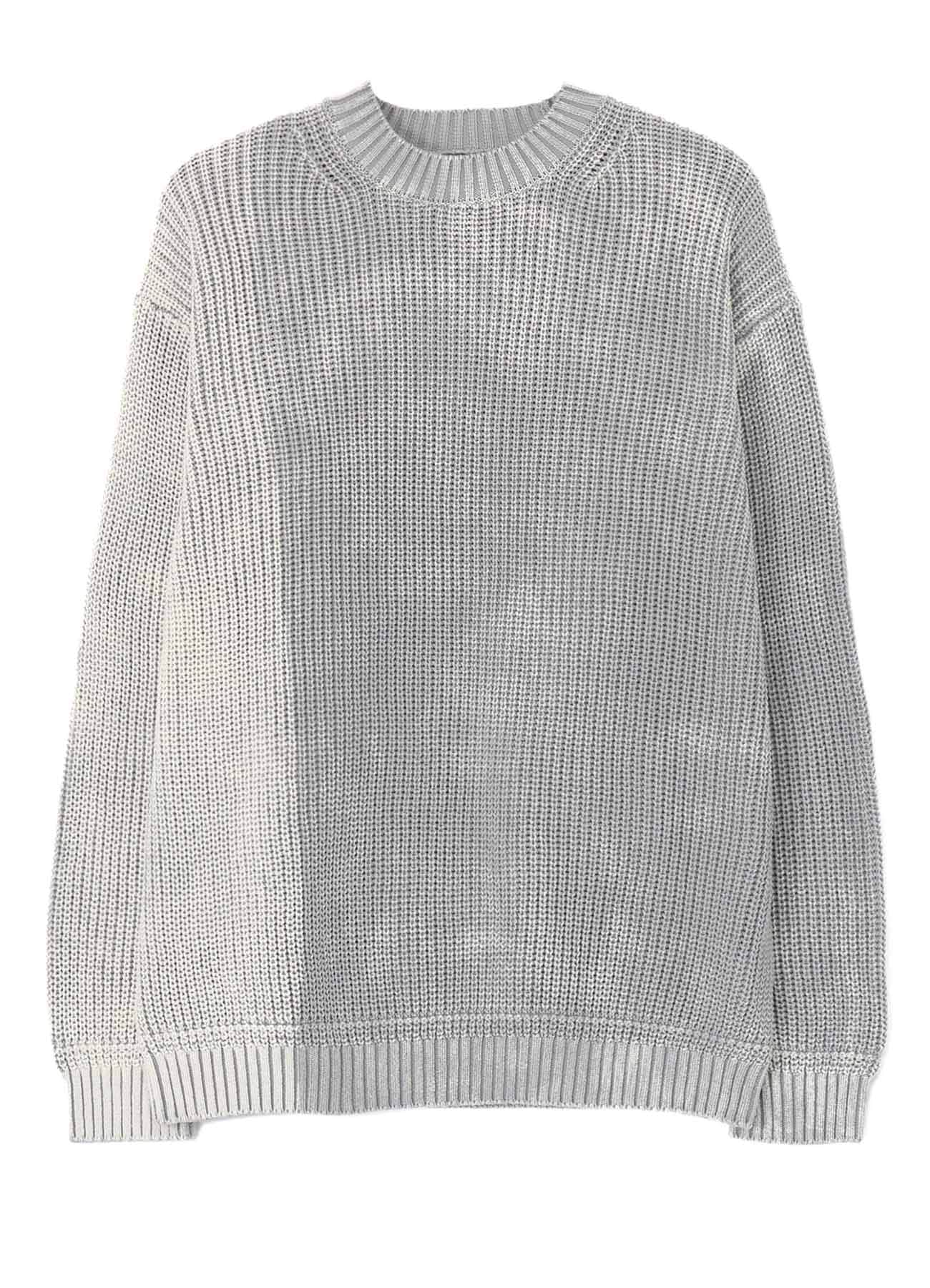DISCHARGE PRINTING LONG SLEEVE OVERSIZED KNIT PULLOVER(S Grey 