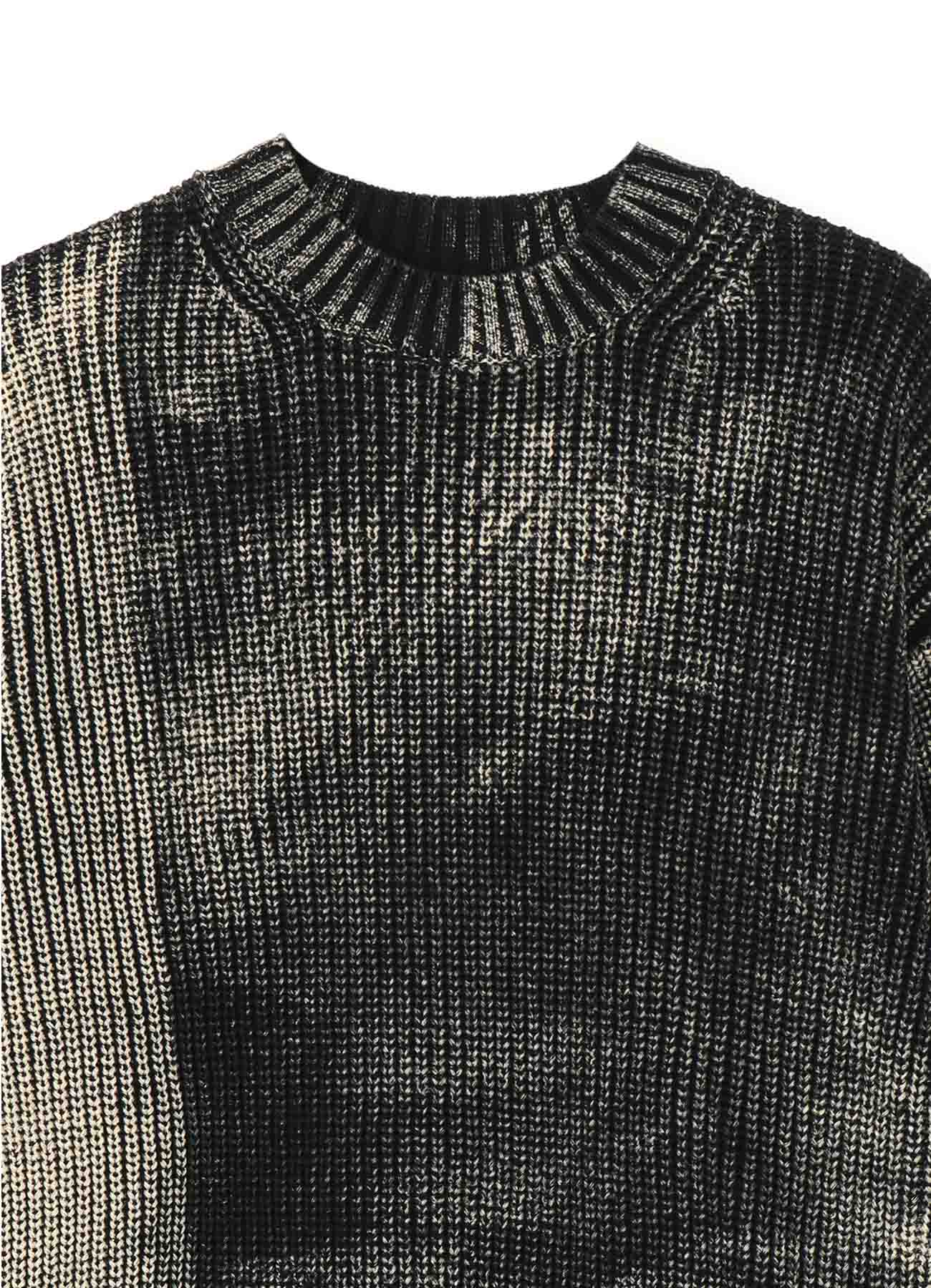 DISCHARGE PRINTING LONG SLEEVE OVERSIZED KNIT PULLOVER