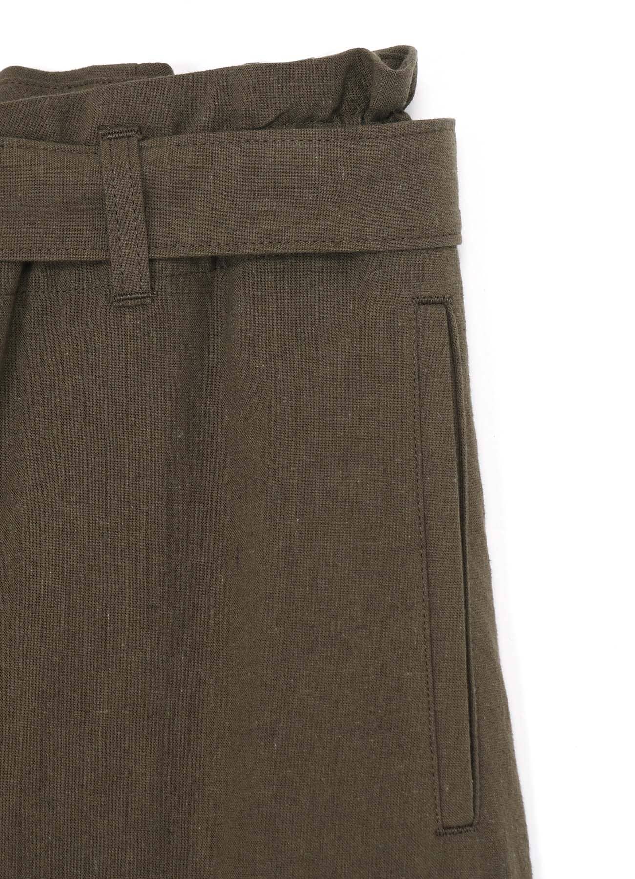 COTTON FLAX POPLIN BELTED PANTS