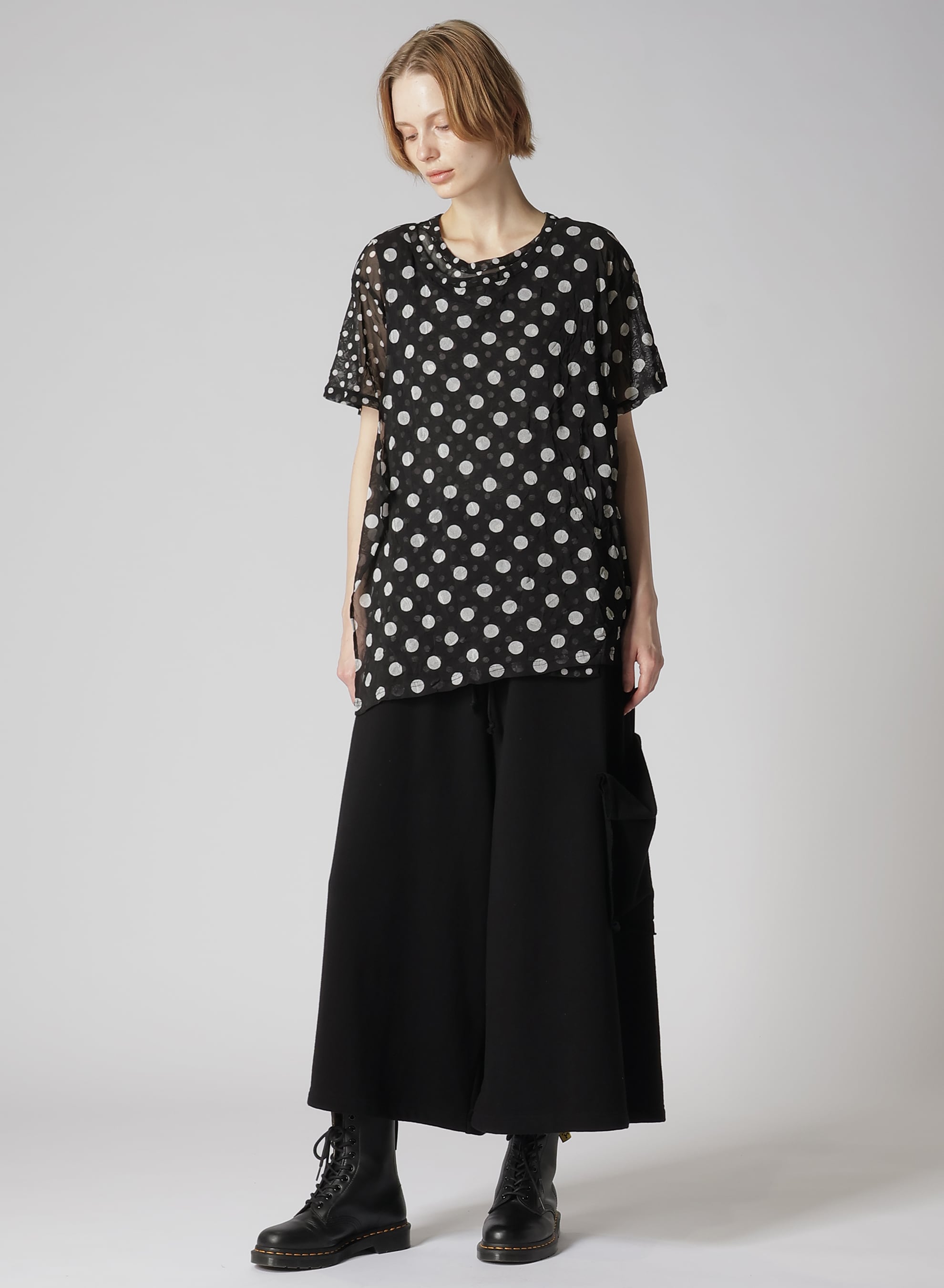 POLYESTER TULLE POLKA DOT HALF SLEEVE T(S Black): Y's｜THE SHOP 