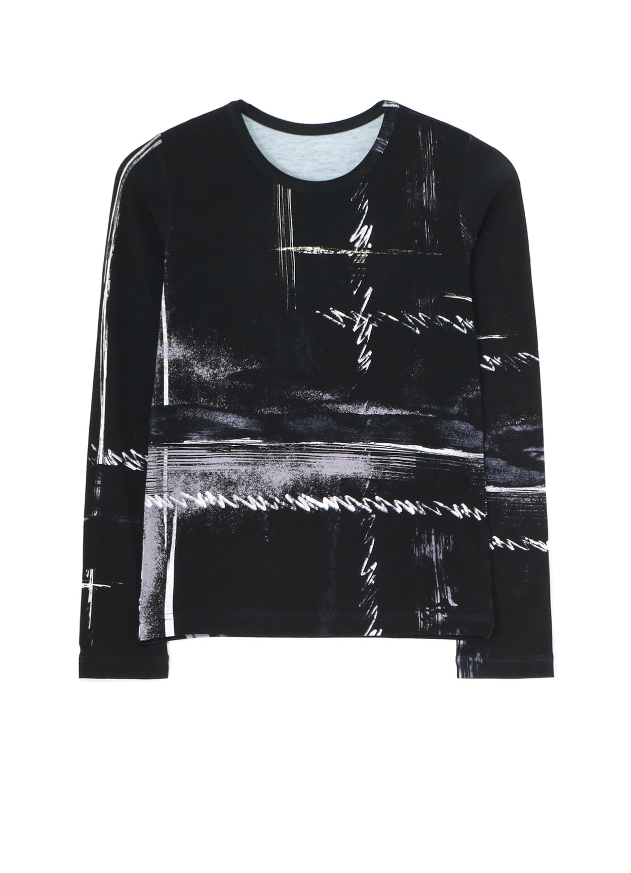 RAYON JERSEY BLURRED CHECK LONG SLEEVE T(S Black): Y's 