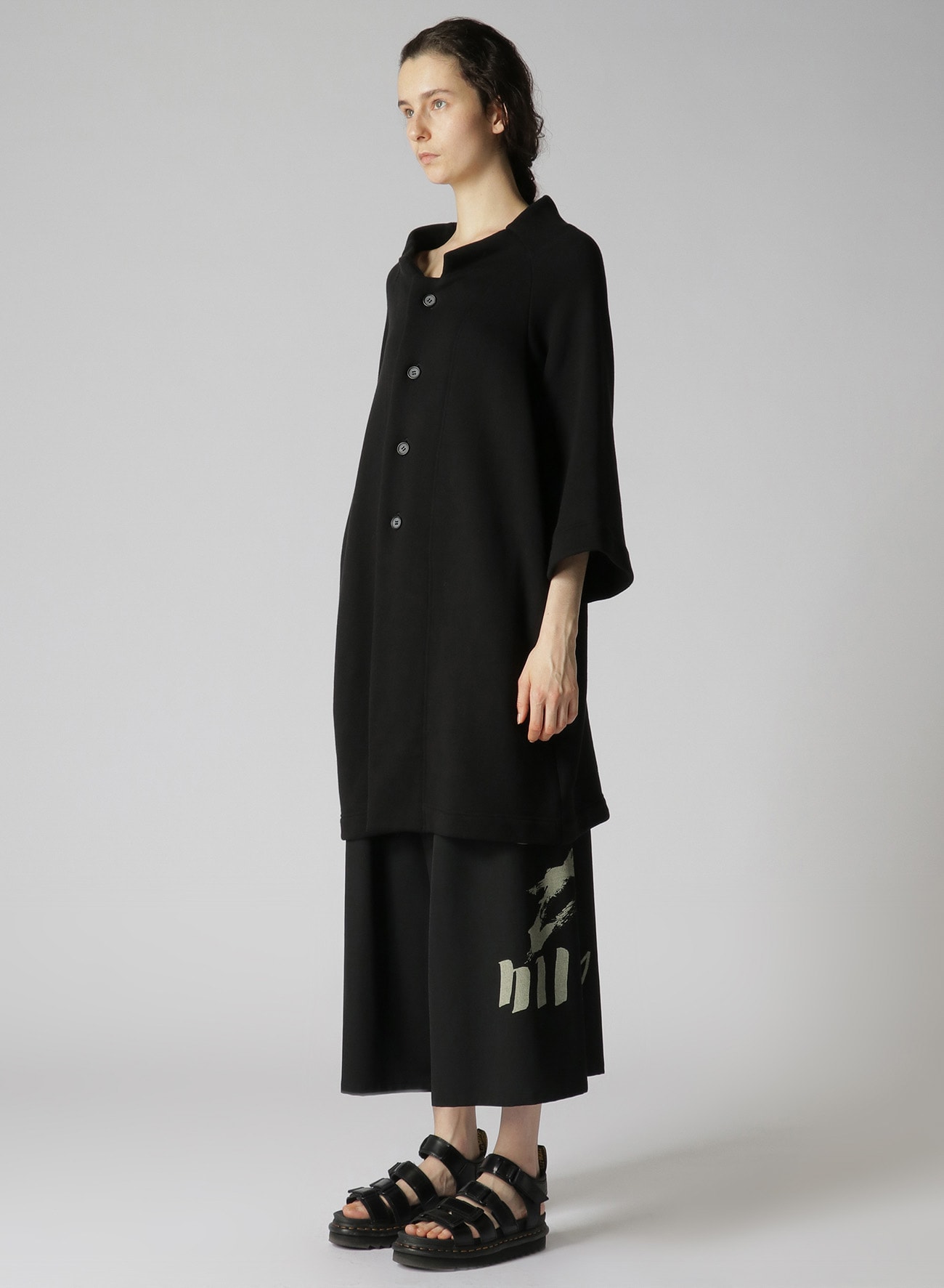 COTTON/LYOCELL FRENCH TERRY RAGLAN OVERSIZED COAT(S Black): Y's 