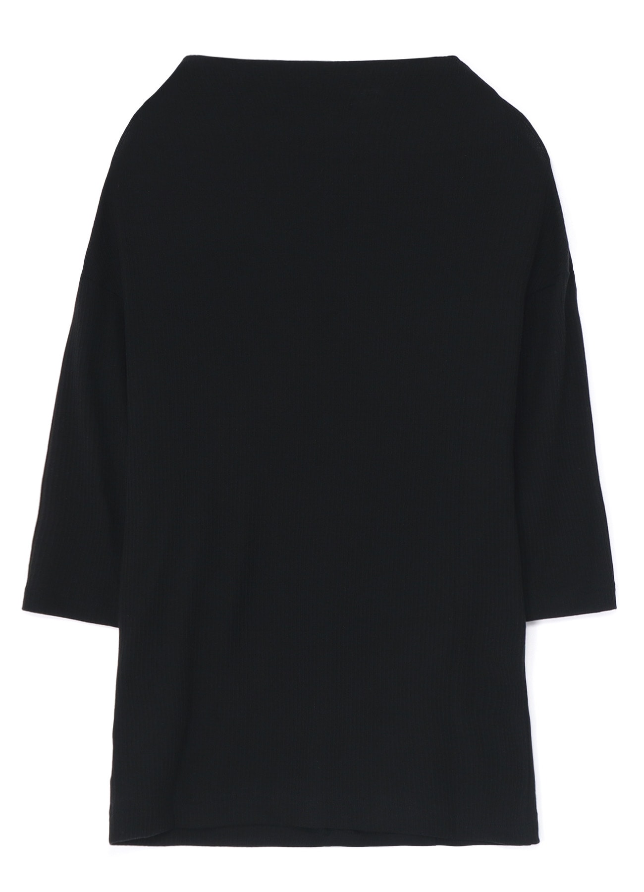 OFF NECK 3/4 SLEEVE RIB FLAPPED T-SHIRT(S Black): Y's｜THE SHOP 