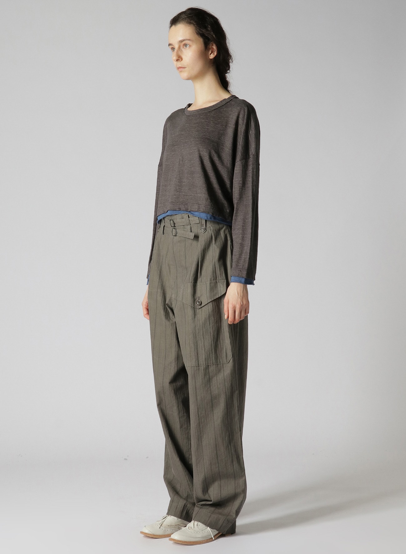 LINEN JERSEY LONG SLEEVE CROPPED T(S Charcoal): Y's｜THE SHOP 