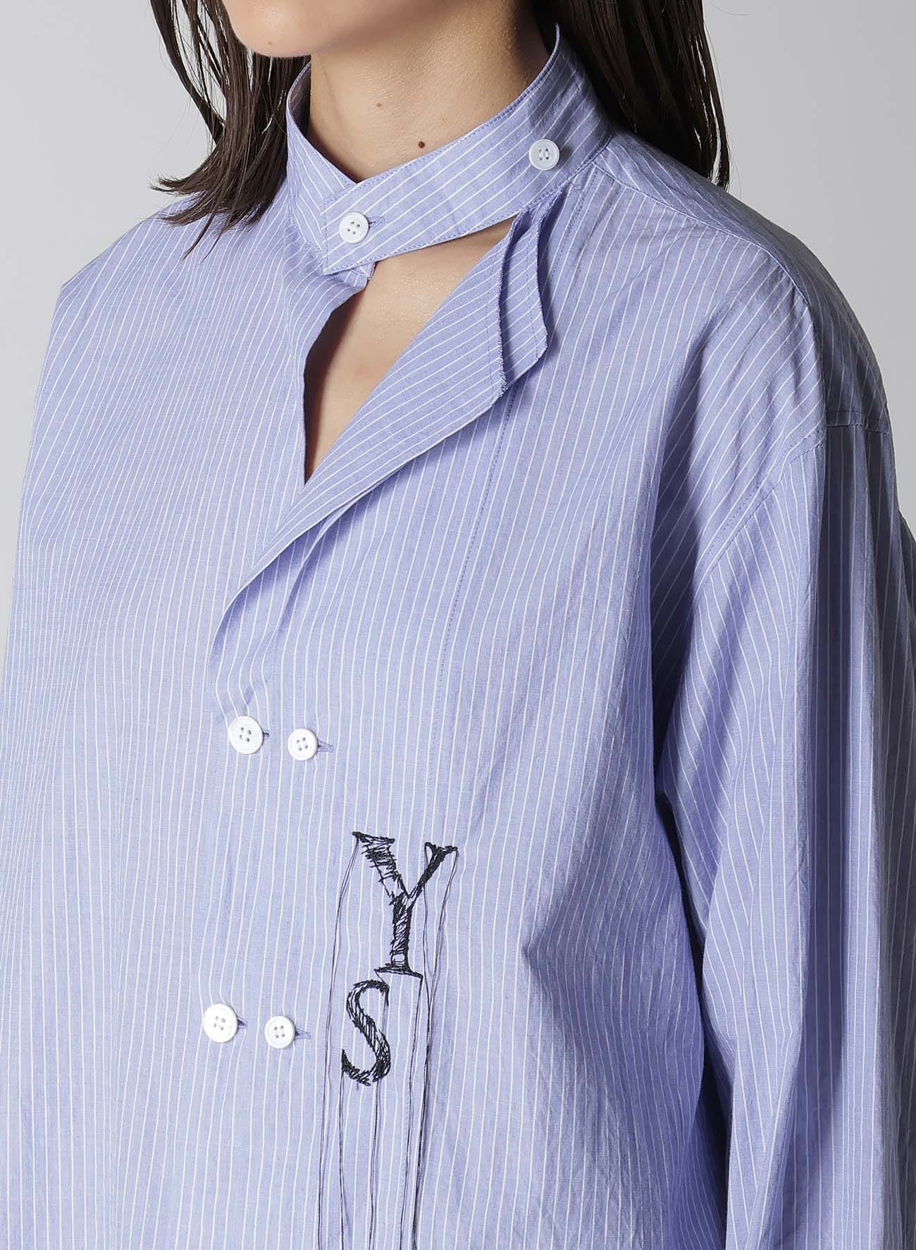 STRIPE COTTON DOUBLED LEFT FRONT BLOUSE