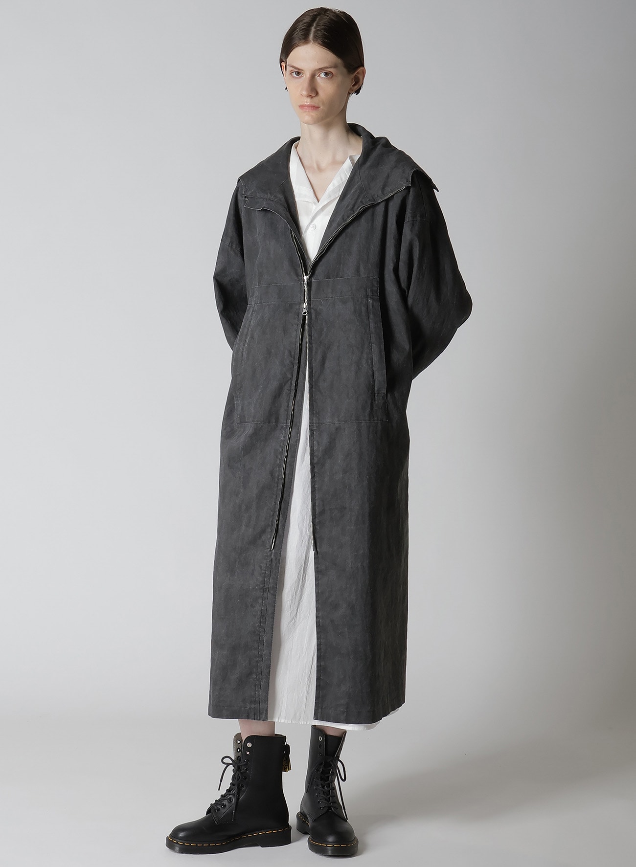 RAMIE/NYLON PIGMENT COATING BIG ANORAK COAT