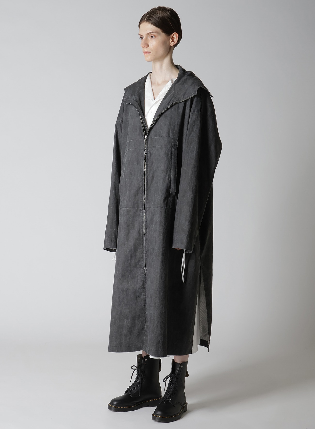 RAMIE/NYLON PIGMENT COATING BIG ANORAK COAT