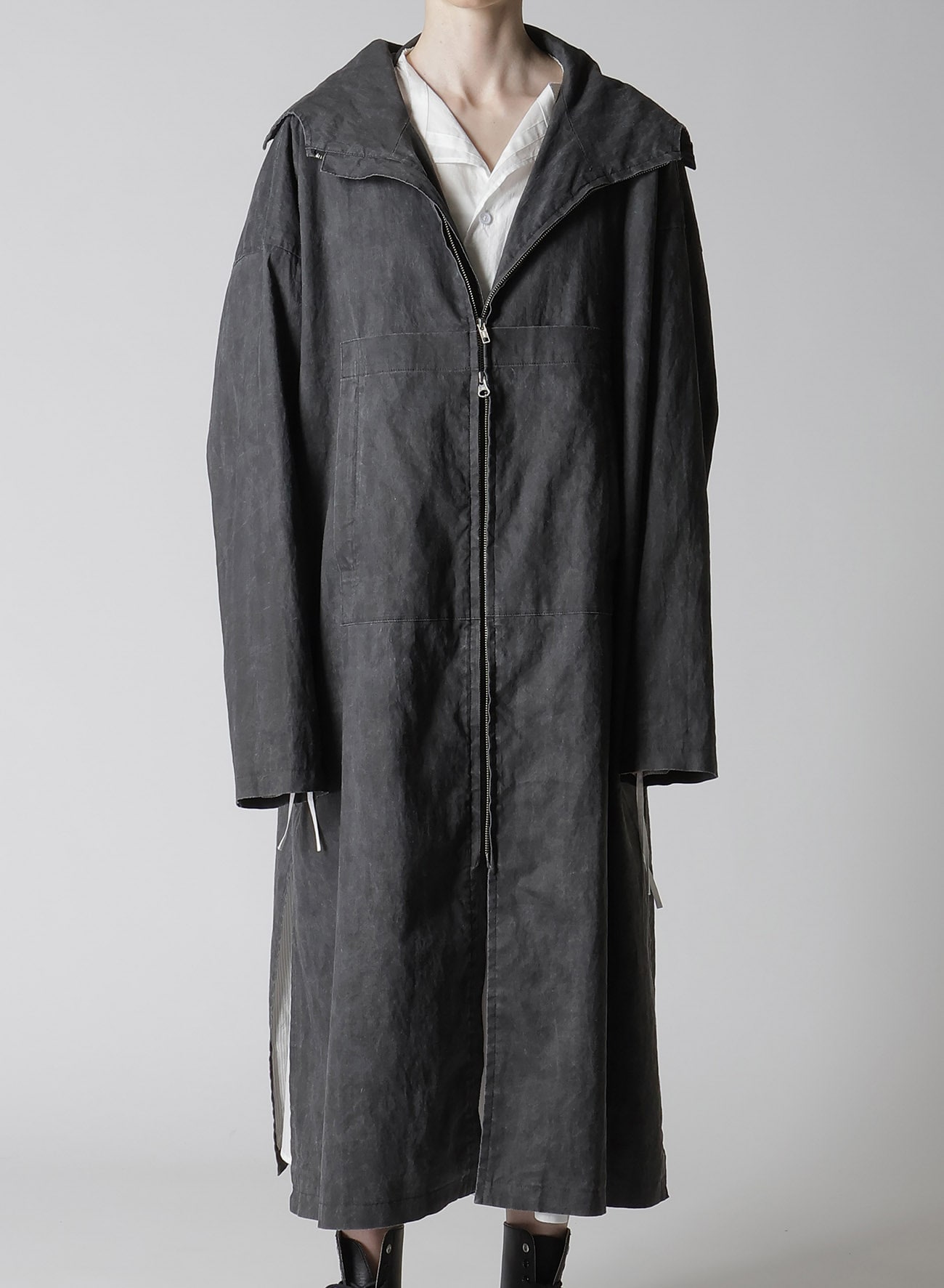 RAMIE/NYLON PIGMENT COATING BIG ANORAK COAT