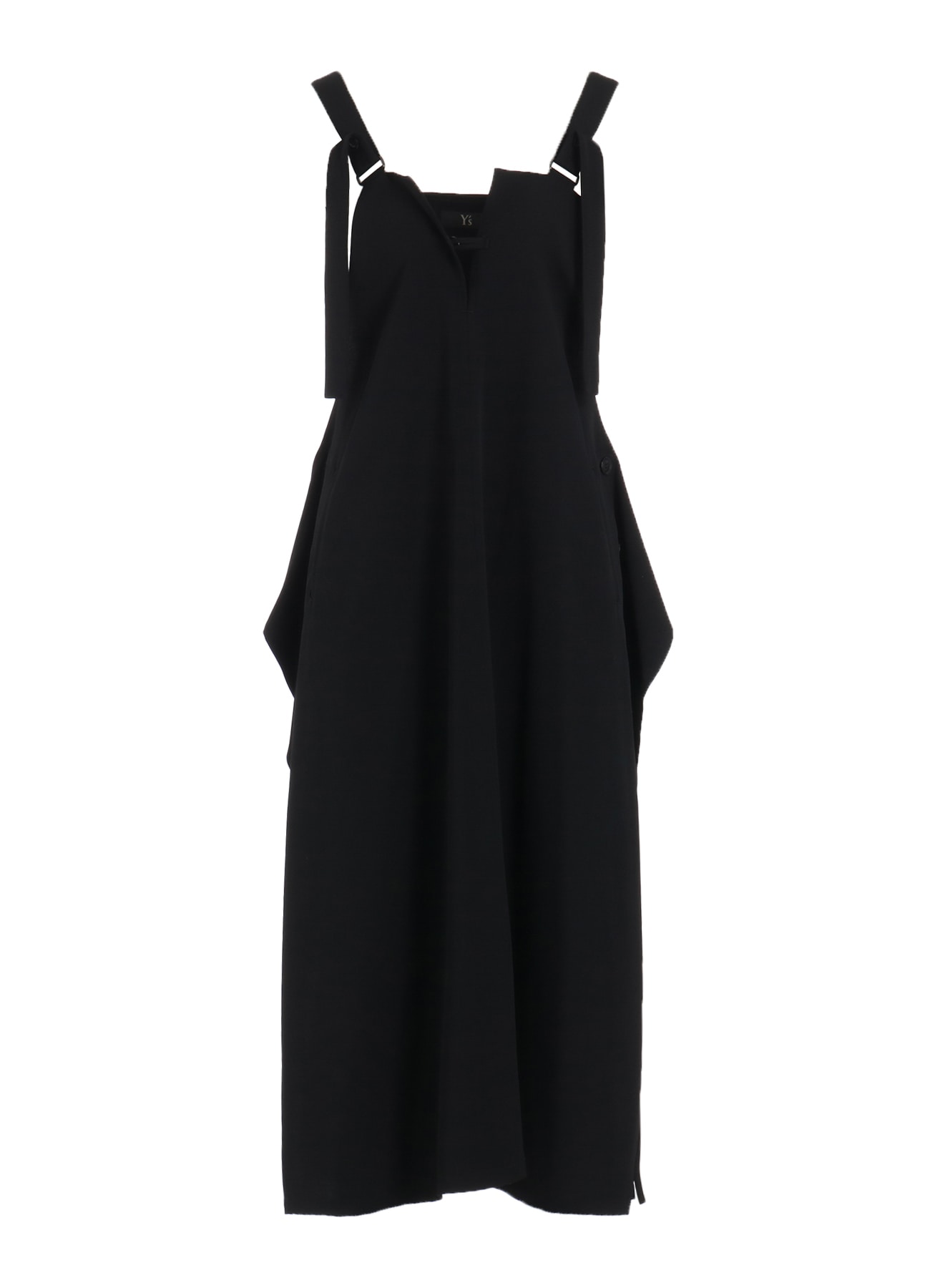 WOOL GABARDINE SIDE BUTTON SHOULDER STRAP DRESS