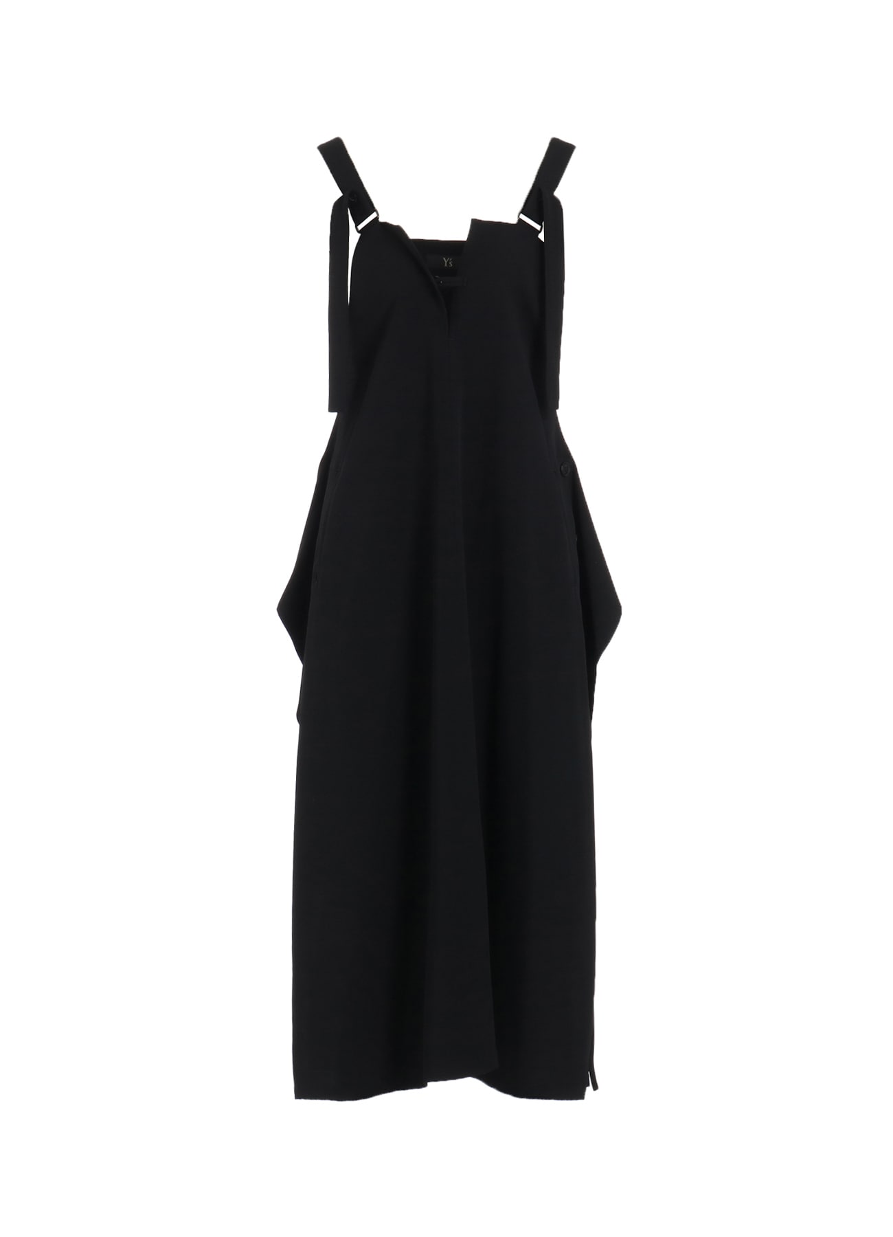 WOOL GABARDINE SIDE BUTTON SHOULDER STRAP DRESS