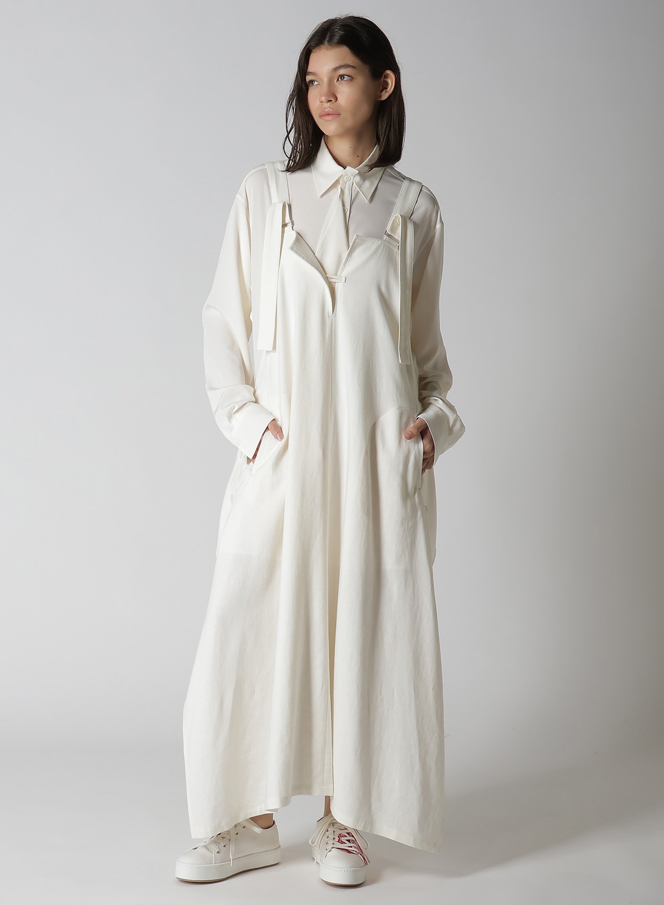 RY/LI CANVAS SIDE BUTTON SHOULDER STRAP DRESS