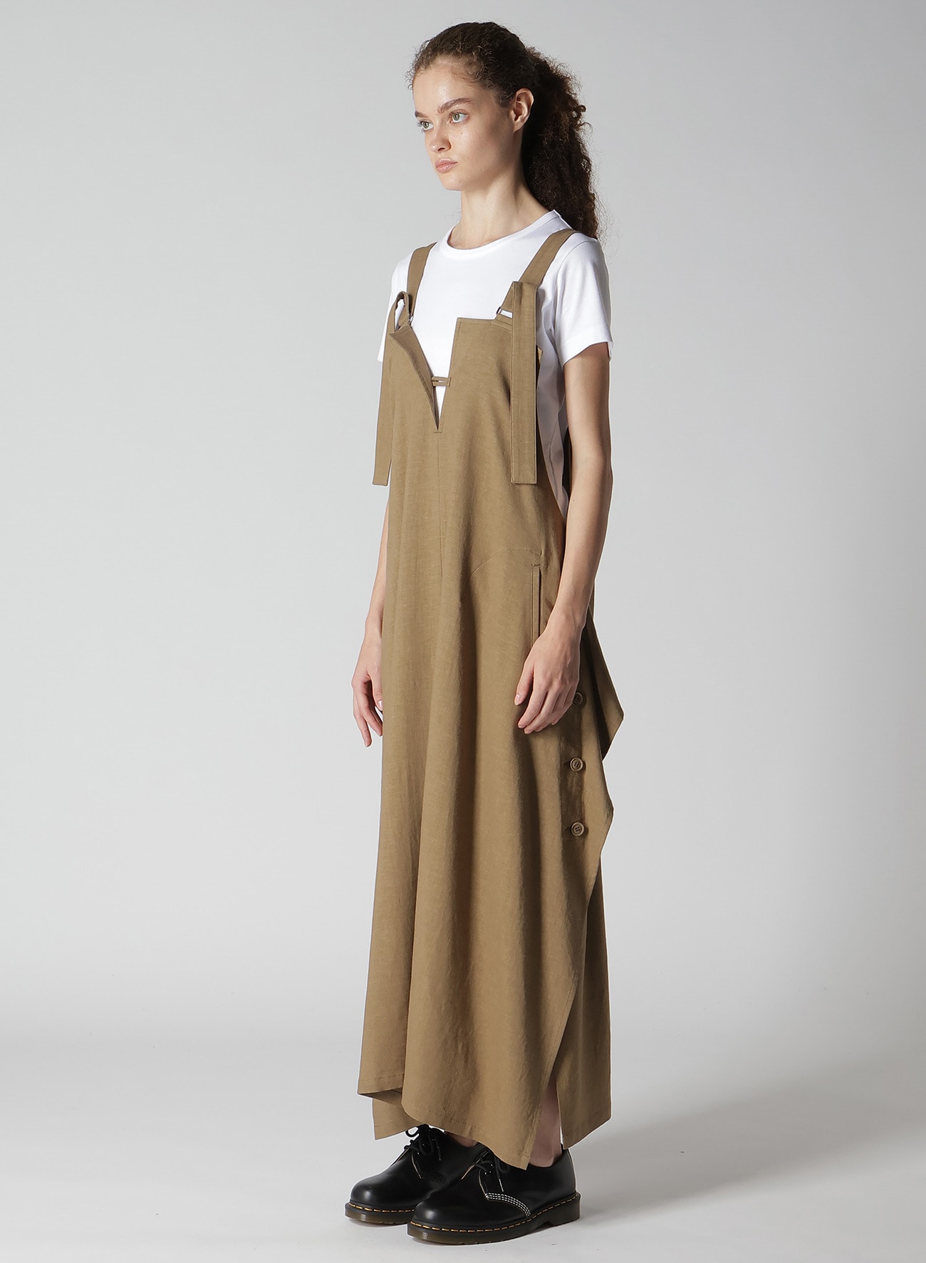 RY/LI CANVAS SIDE BUTTON SHOULDER STRAP DRESS