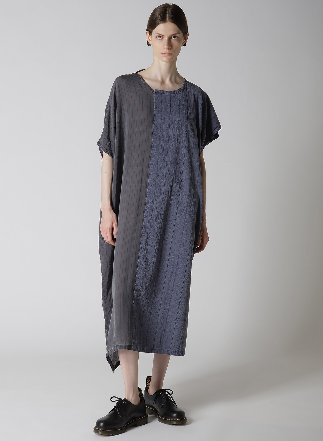 WASHER STRIPE ASYMMETRIC FRENCH DRESS