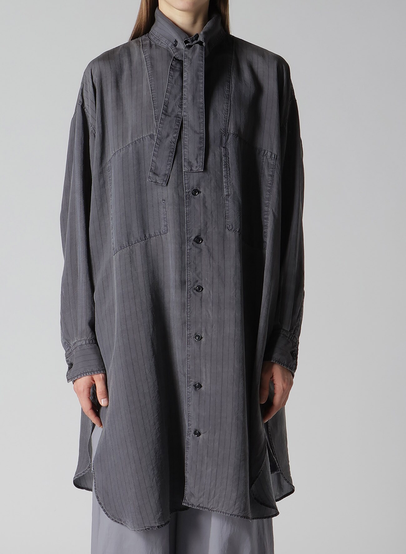 CUPRO STRIPE SHIRT DRESS WITH TIE