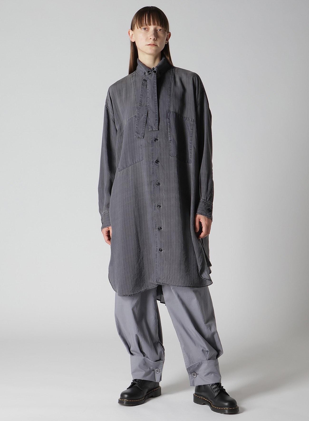 CUPRO STRIPE SHIRT DRESS WITH TIE