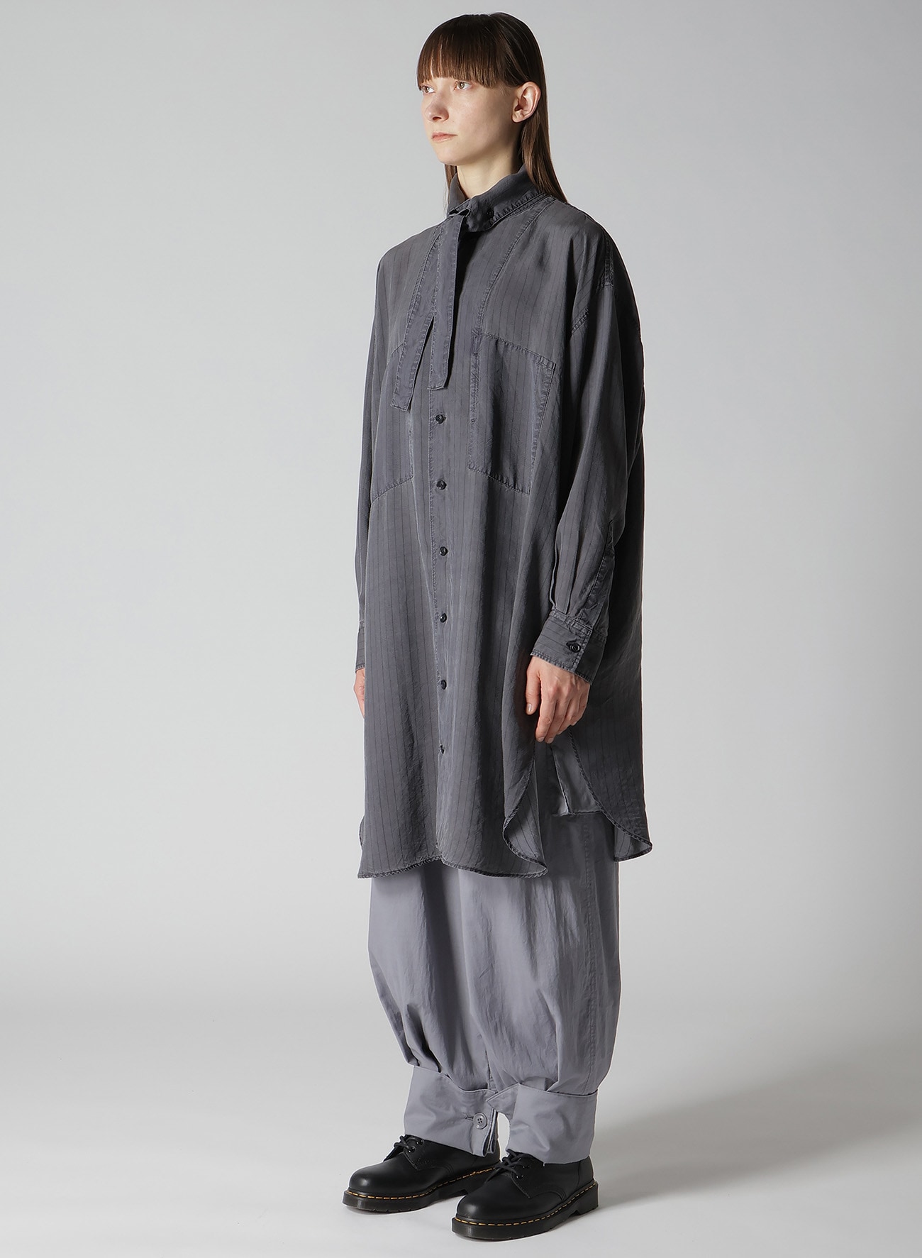 CUPRO STRIPE SHIRT DRESS WITH TIE