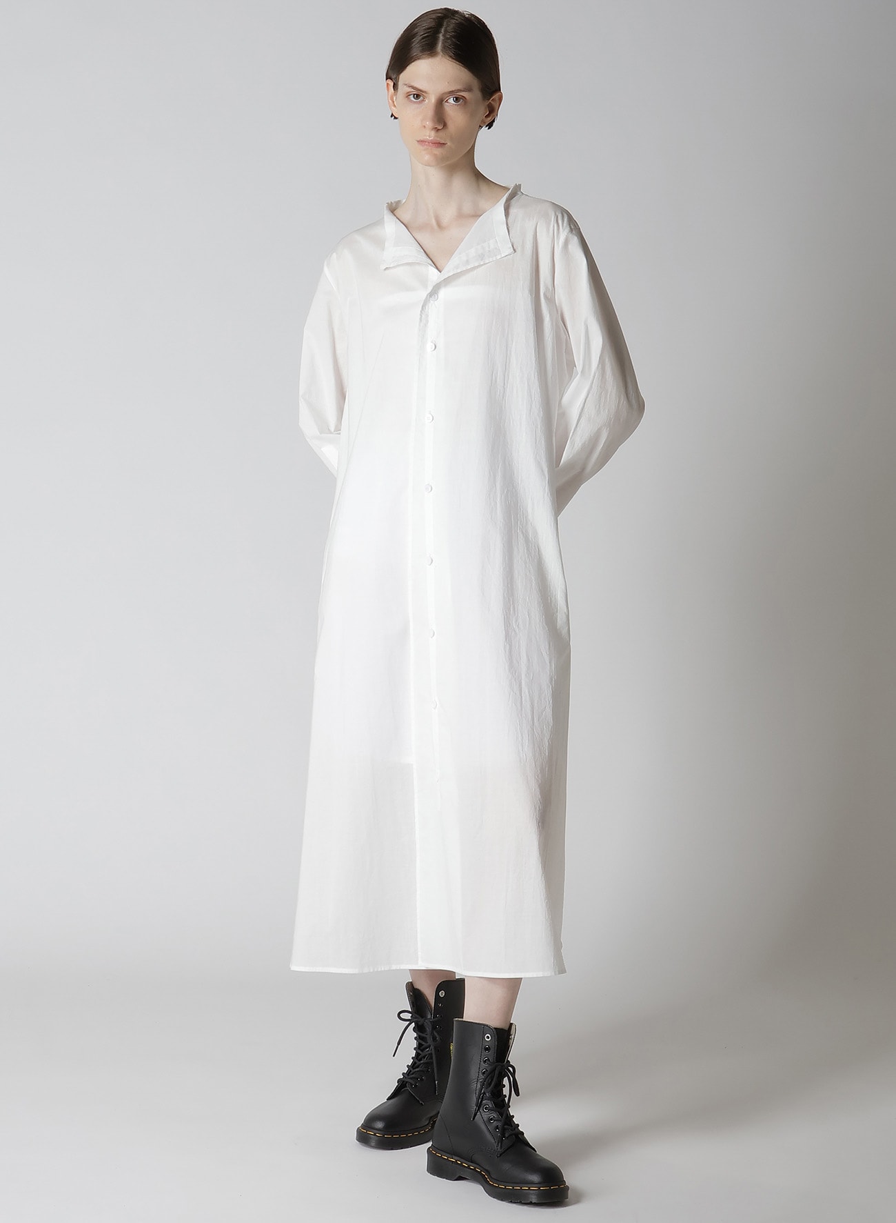 COTTON LAWN COLLAR LESS LINE DRESS