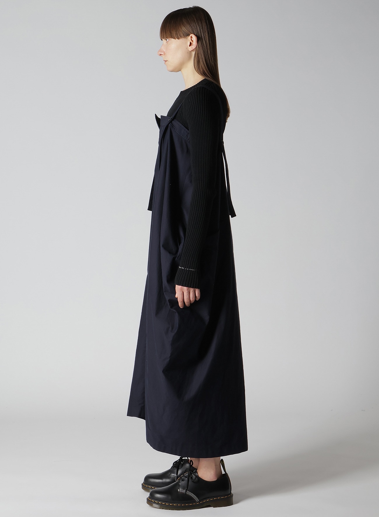 [Y's BORN PRODUCT] THIN COTTON TWILL ASYMMETERIC SHOULDER STRAP DRESS